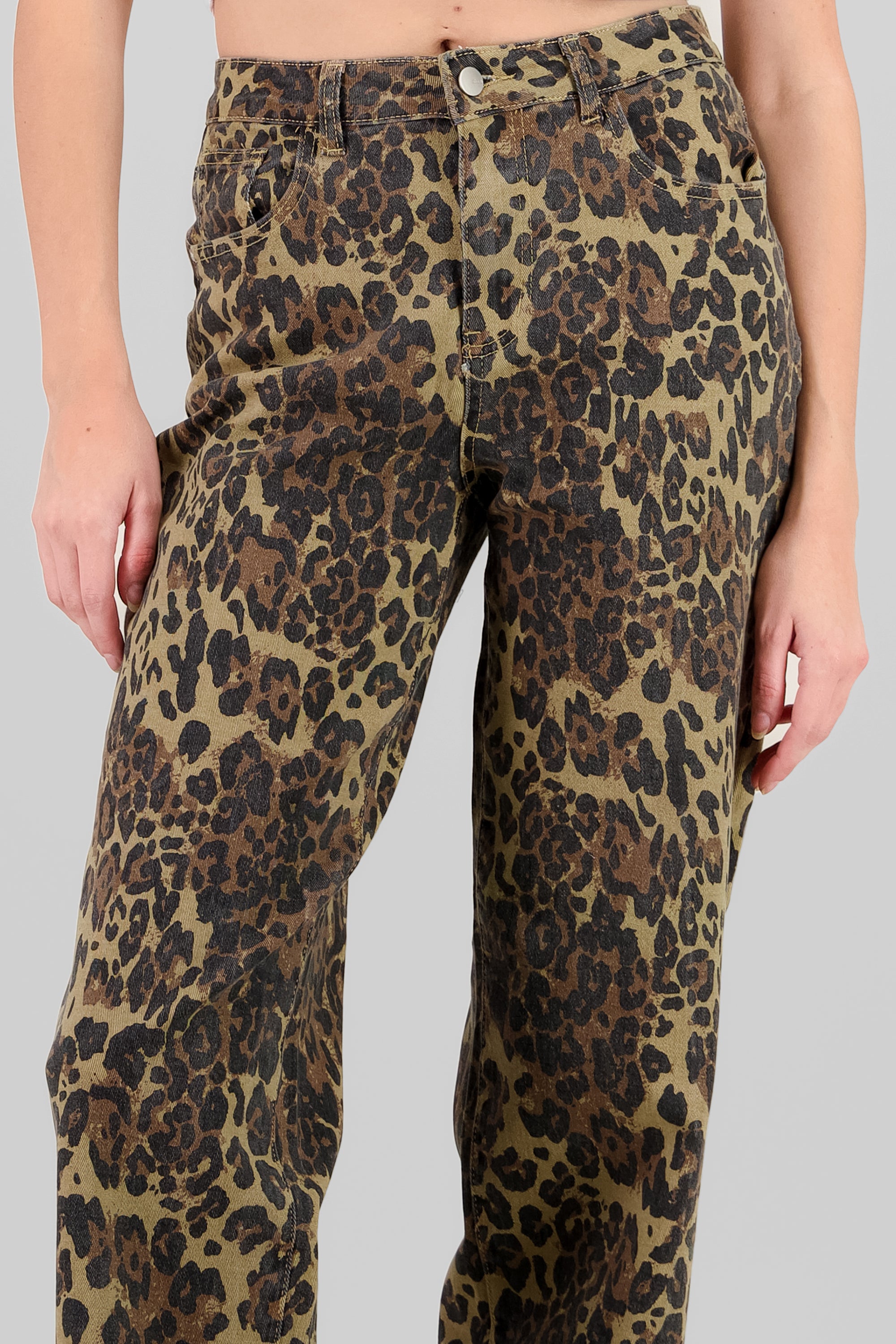 Wide Leg Animal Print Jeans BROWN COMBO