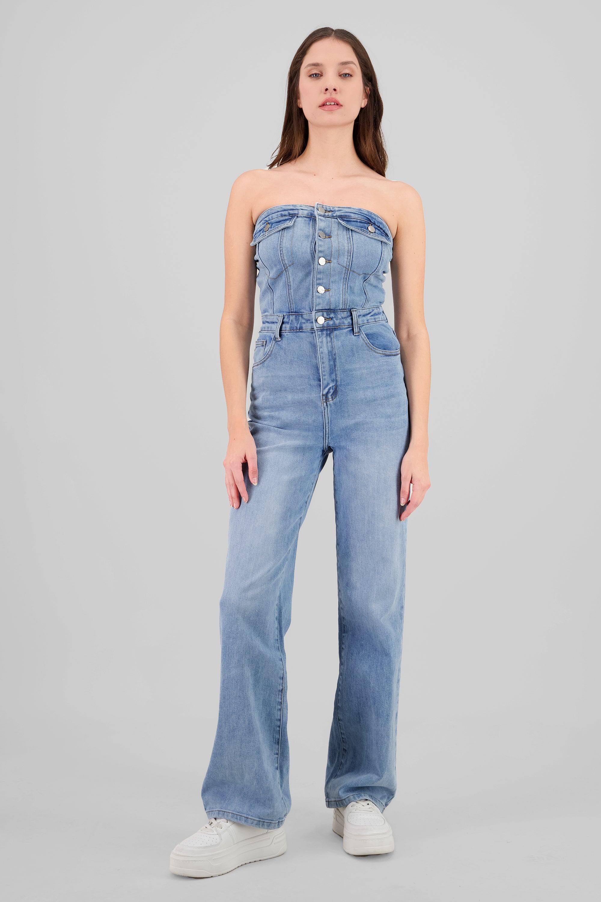 Straight Strapless Overalls LIGHT WASH