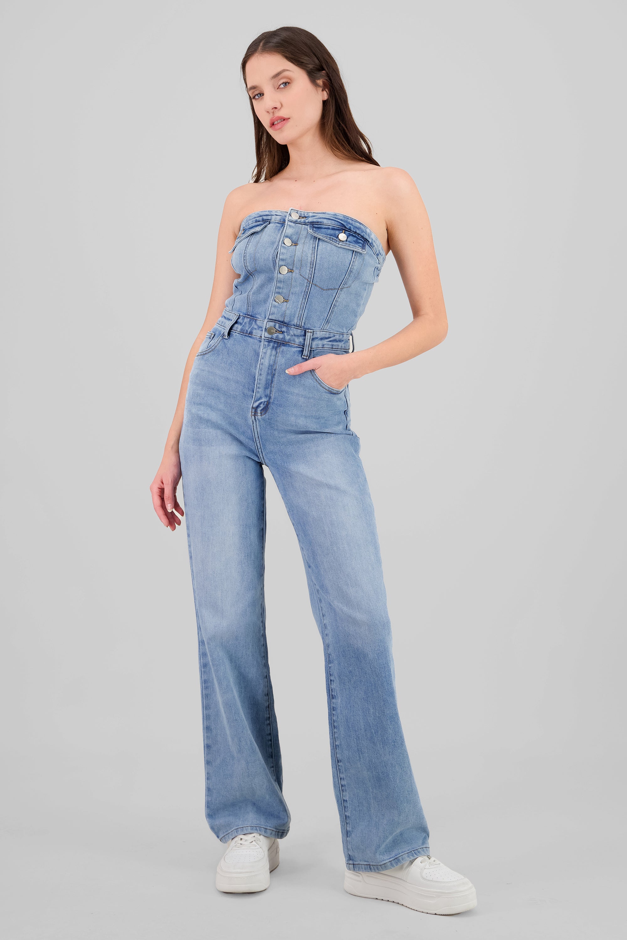 Straight Strapless Overalls LIGHT WASH