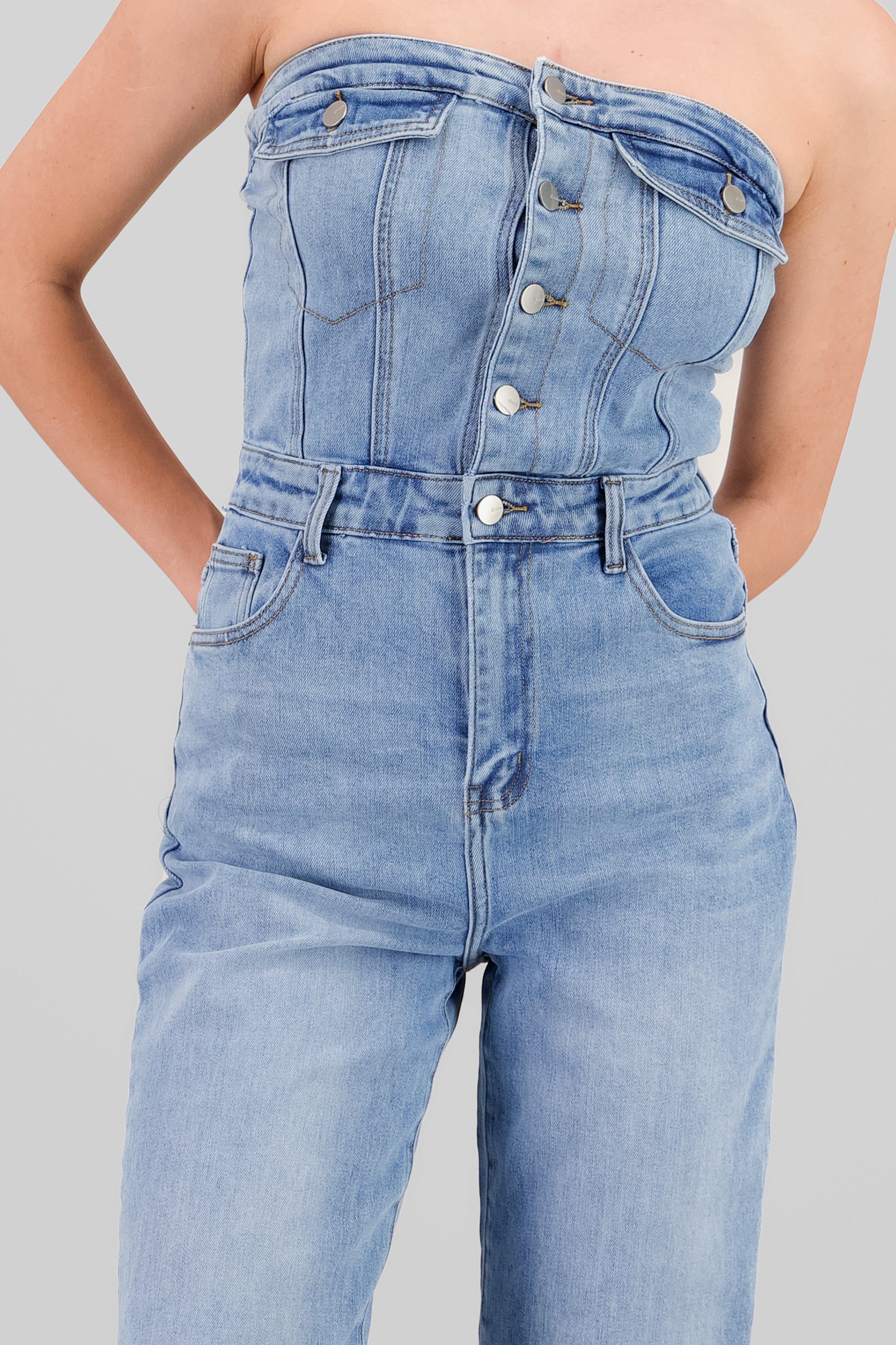 Straight Strapless Overalls LIGHT WASH