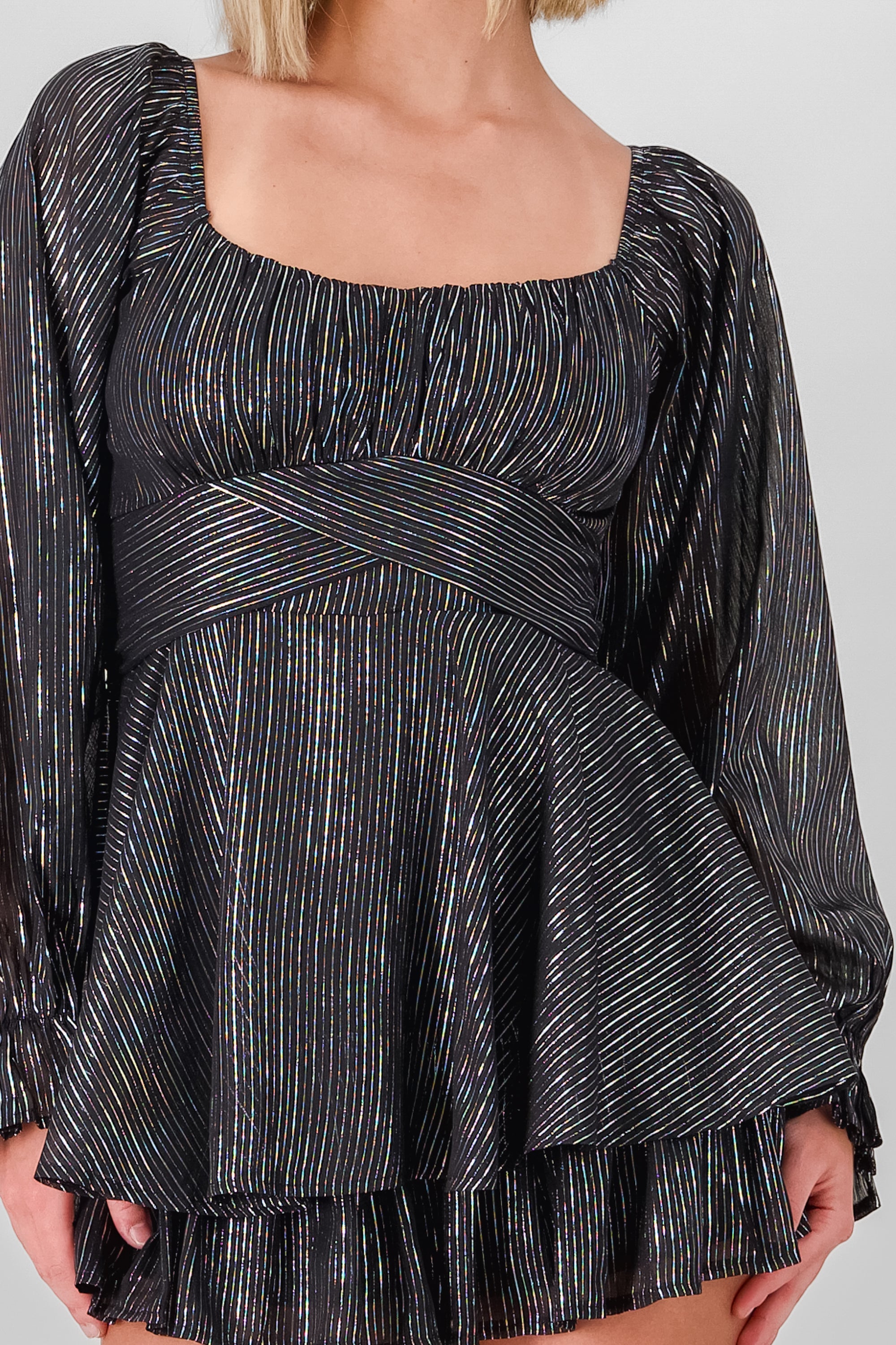 Textured Long Sleeve Dress BLACK COMBO