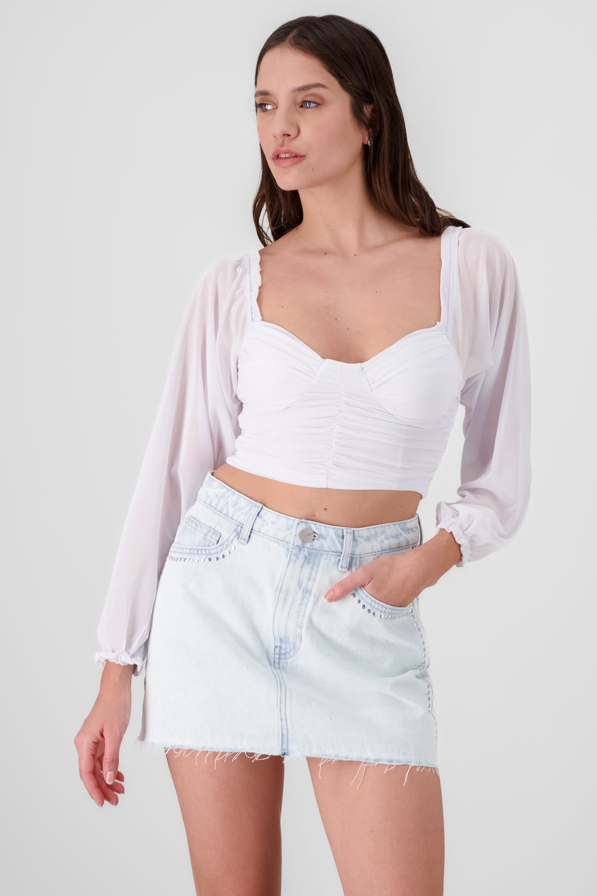 Pleated Solid Blouse WHITE