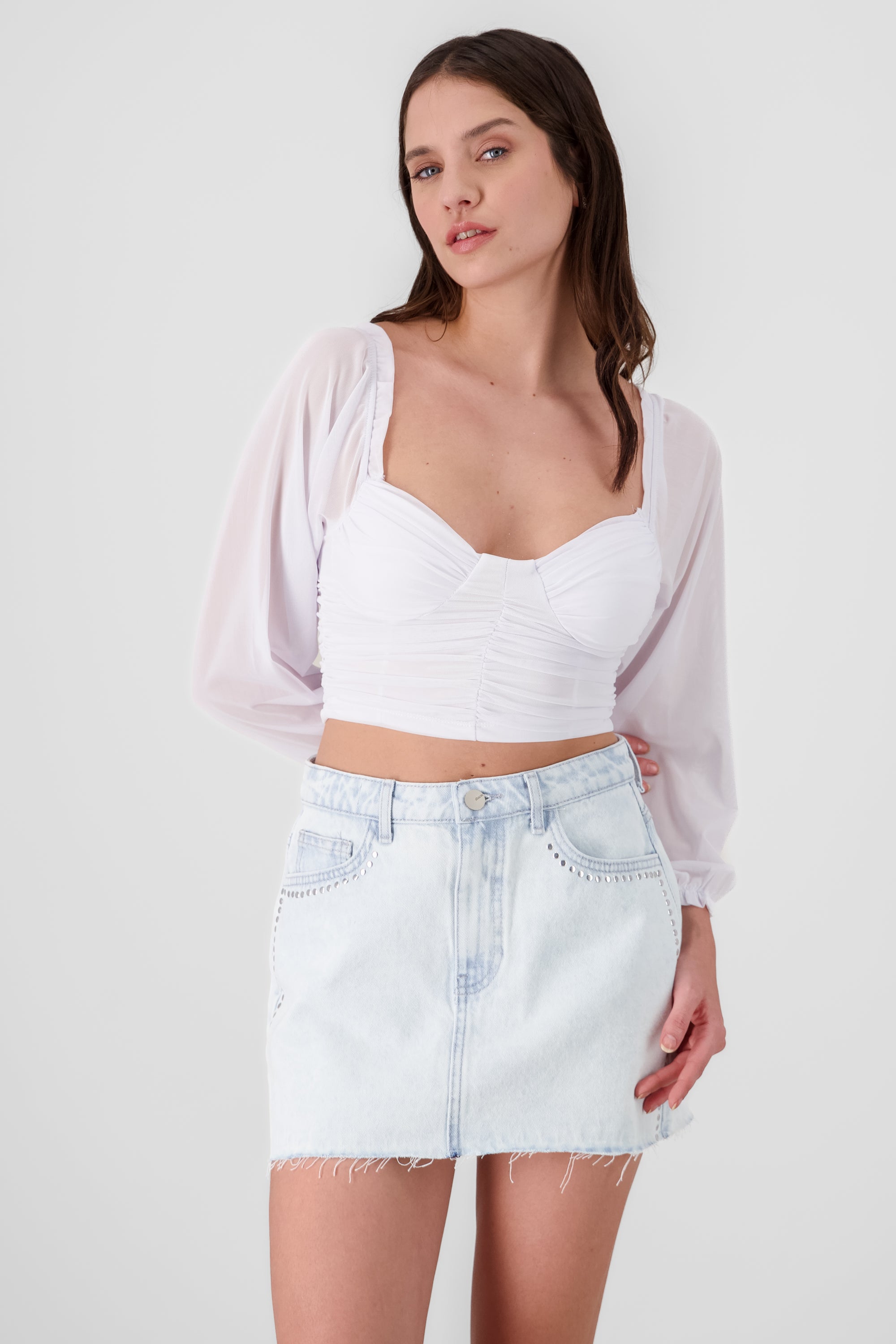 Pleated Solid Blouse WHITE