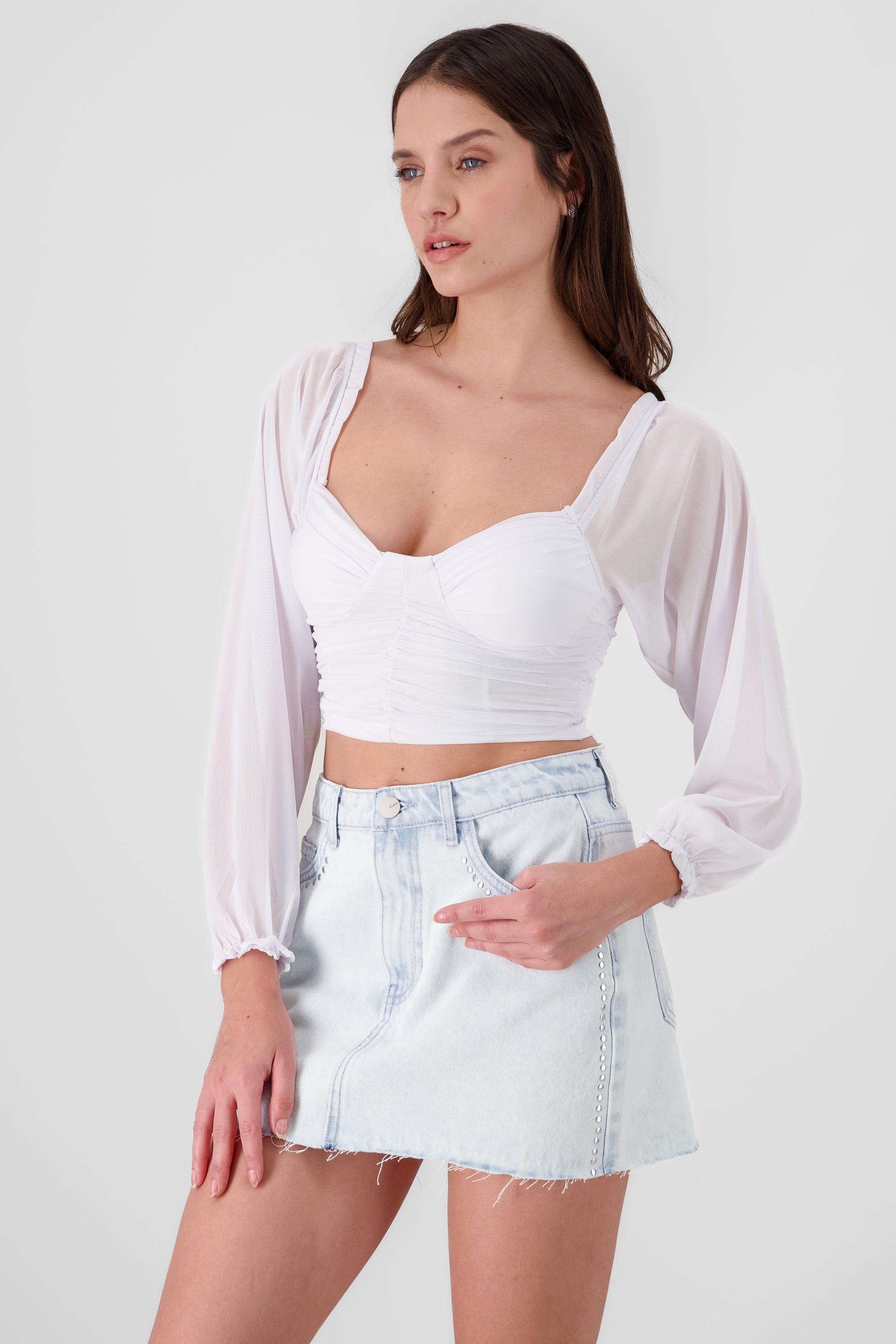 Pleated Solid Blouse WHITE