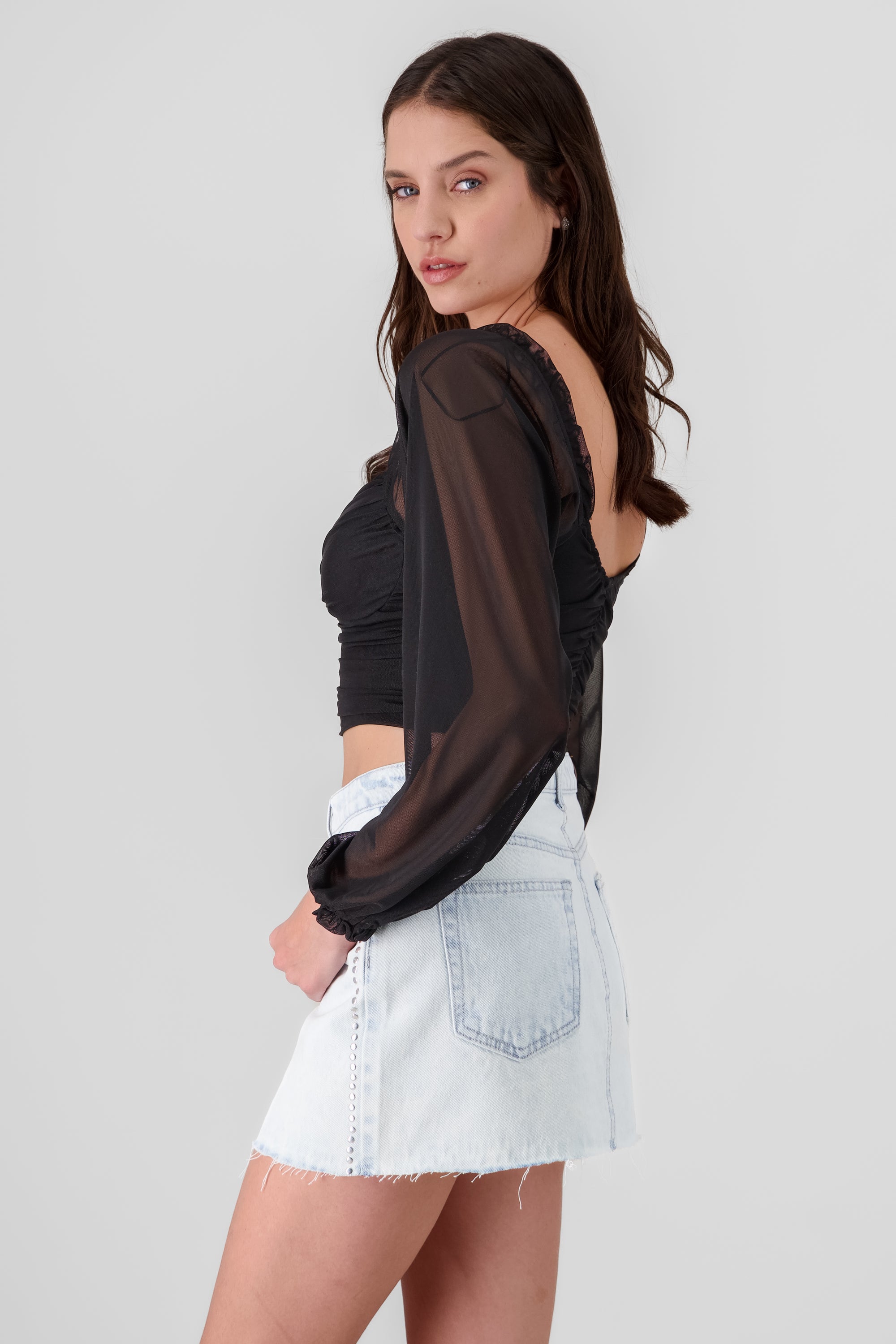 Pleated Solid Blouse BLACK