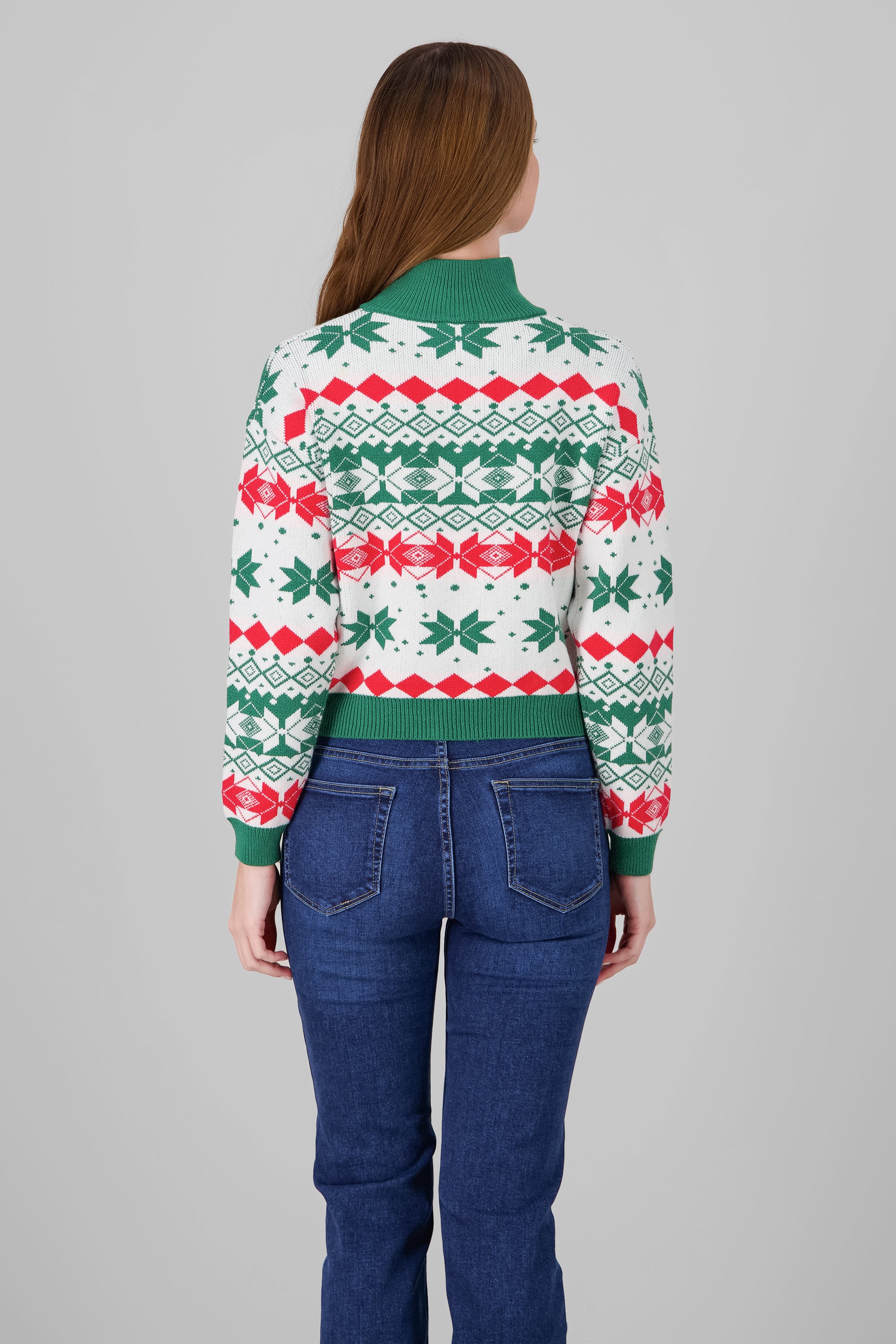 High Neck Christmas Sweater GREEN COMBO