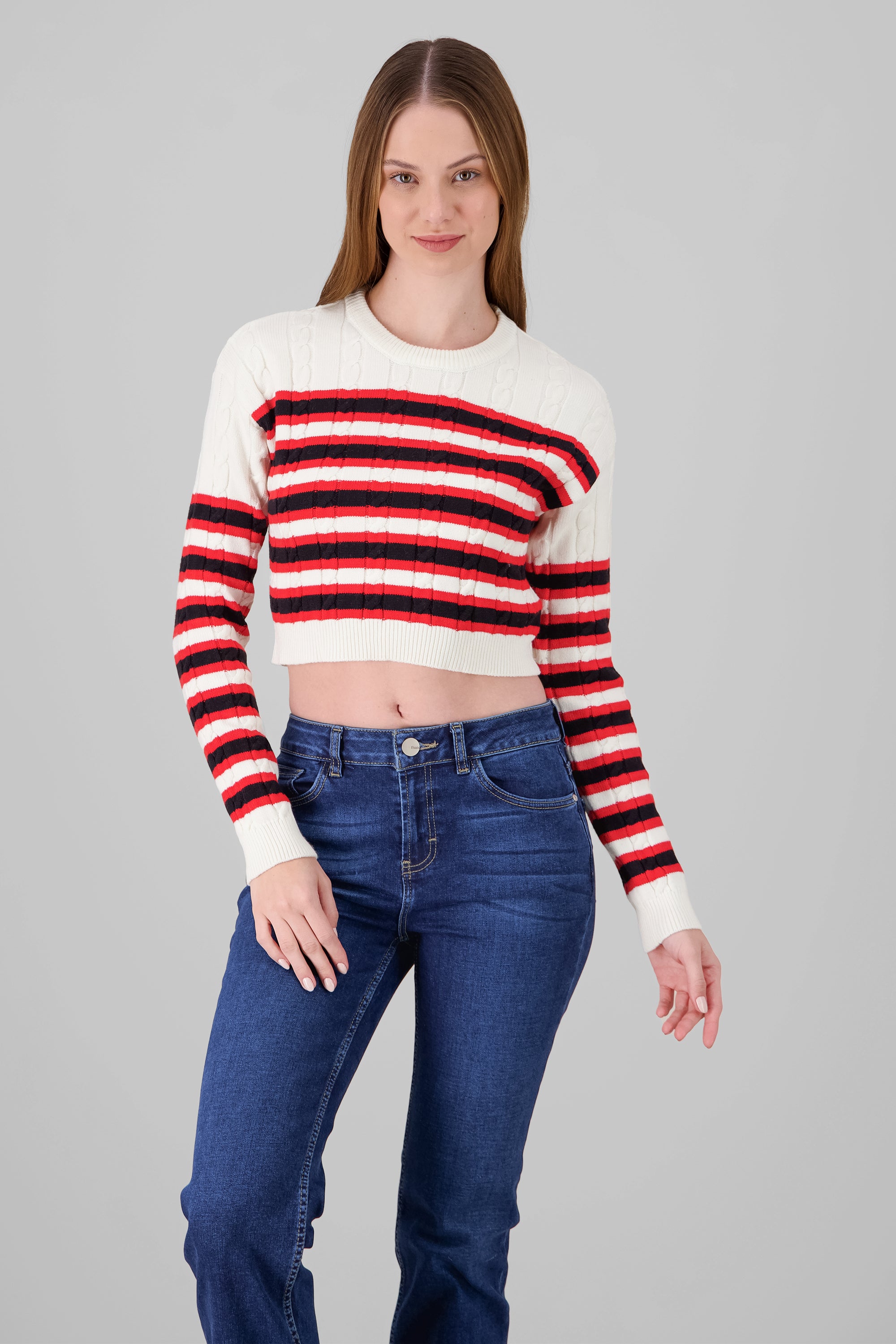 Striped Knit Sweater WHITE COMBO