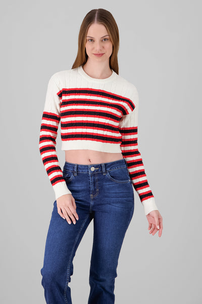 Striped Knit Sweater WHITE COMBO