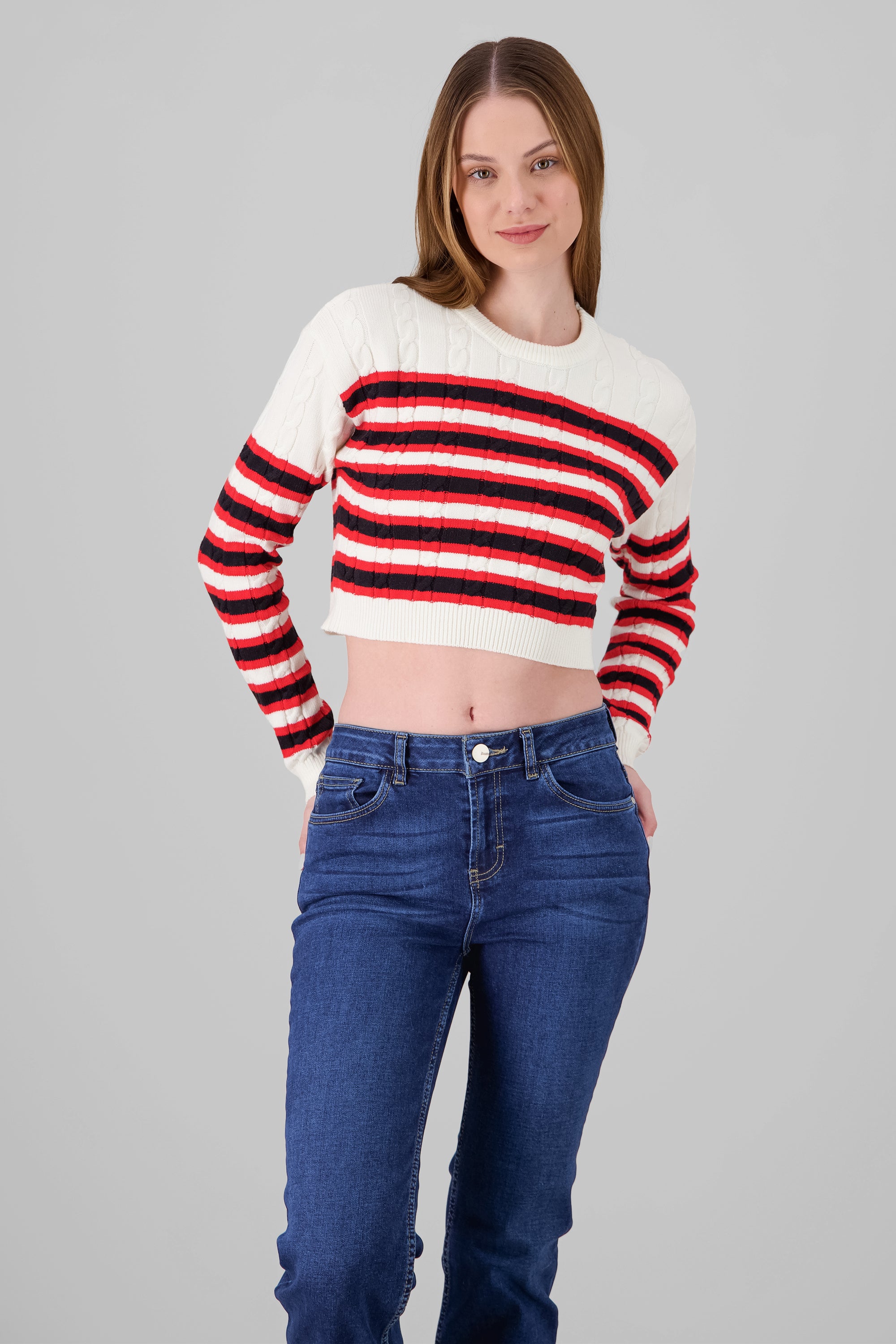 Striped Knit Sweater WHITE COMBO