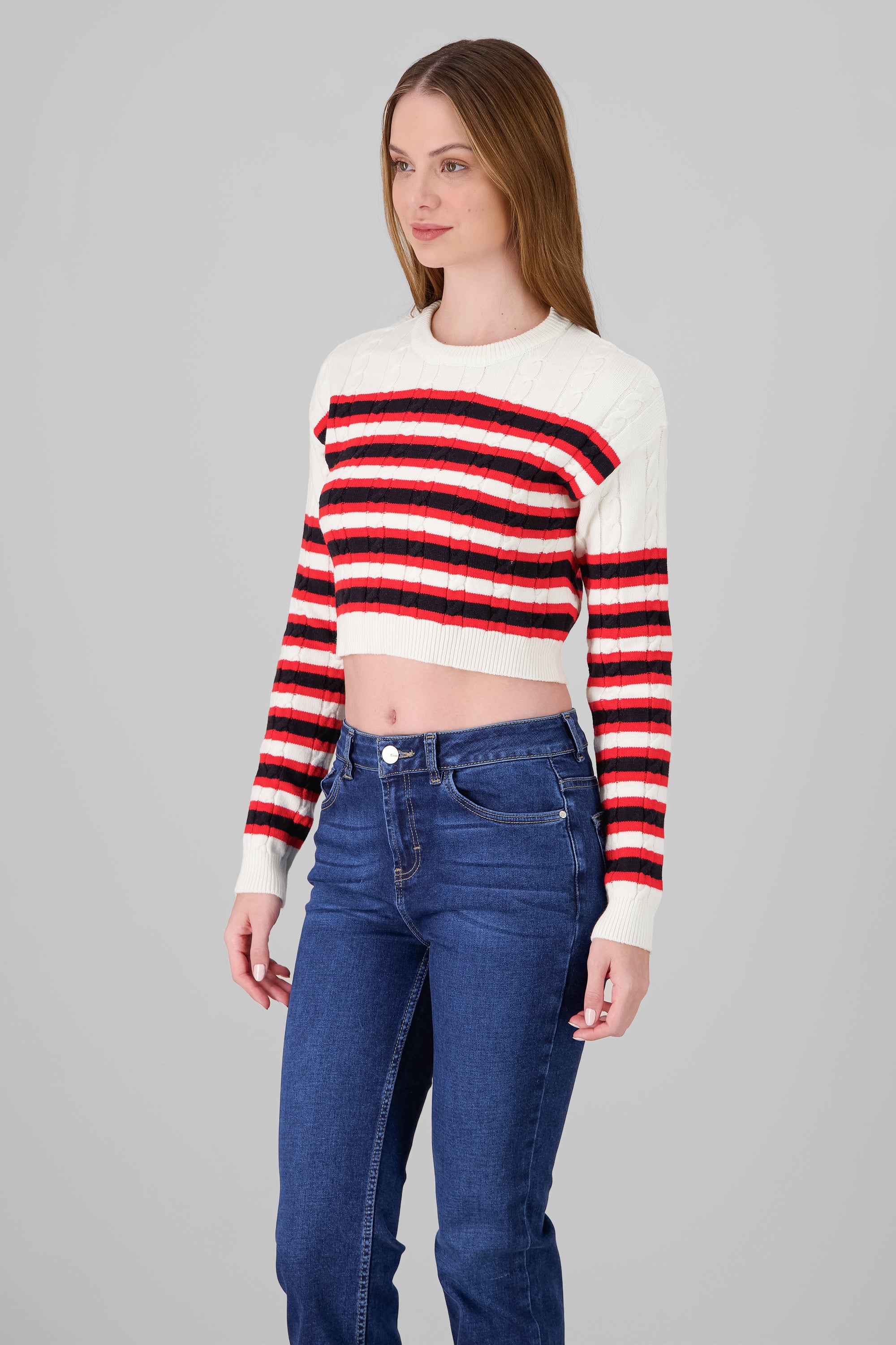 Striped Knit Sweater WHITE COMBO