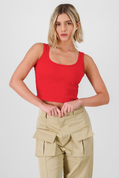 Sleeveless Ribbed Top RED