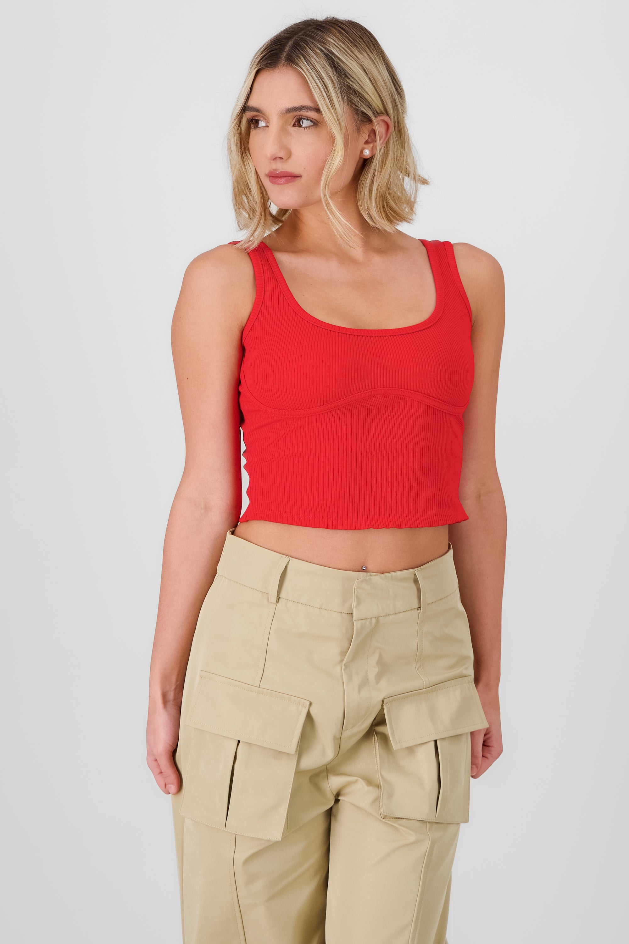 Sleeveless Ribbed Top RED