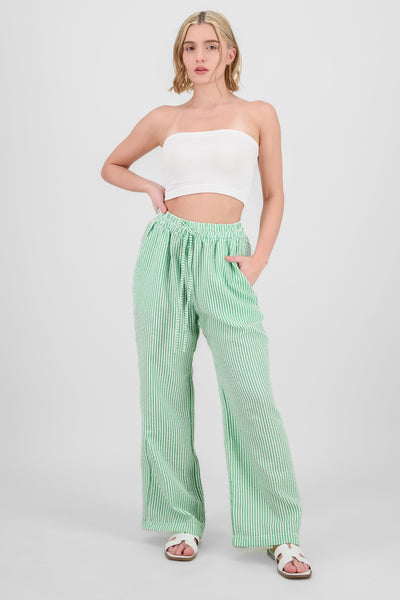 Striped Pants with pocket details GREEN COMBO