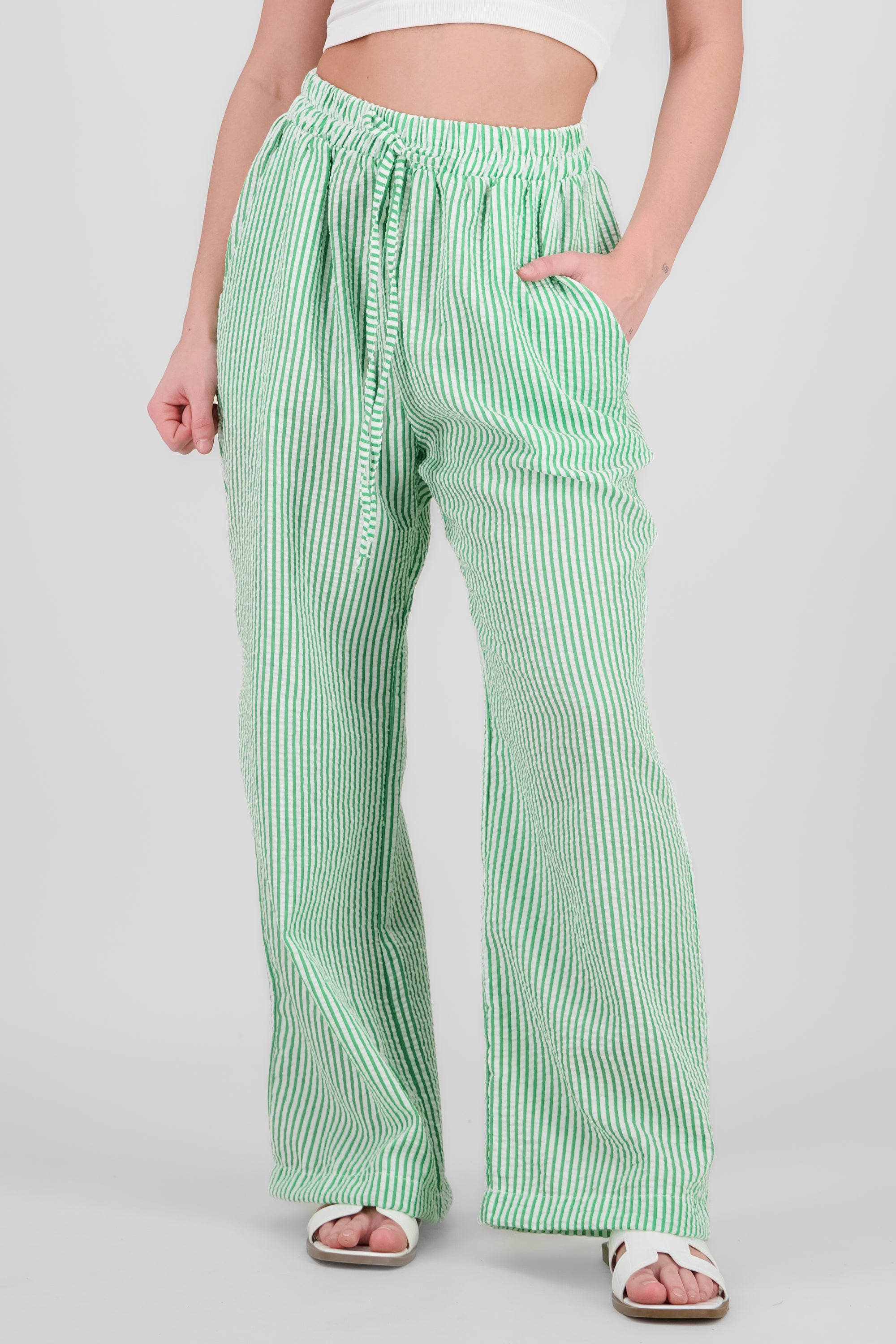 Striped Pants with pocket details GREEN COMBO