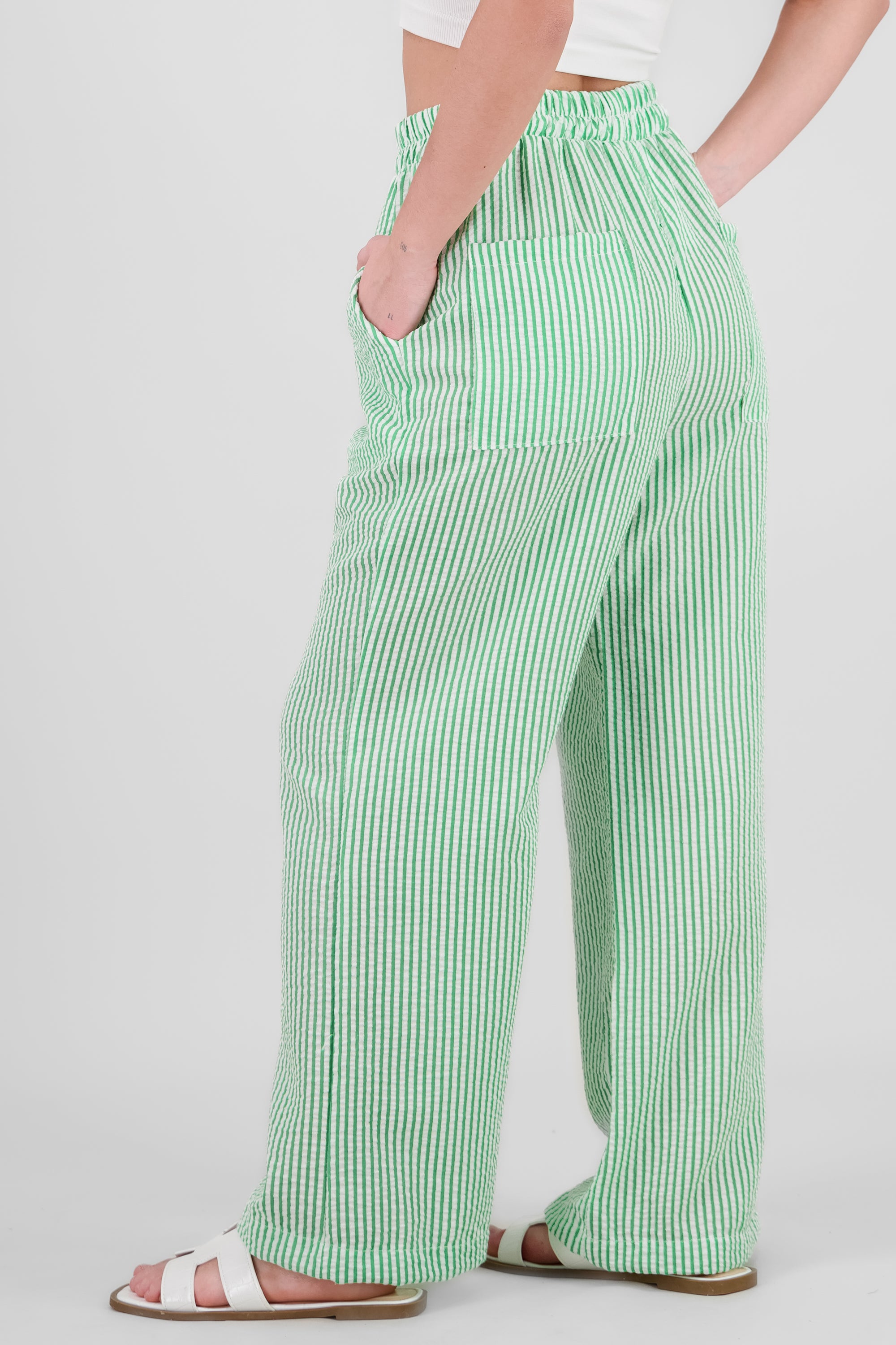 Striped Pants with pocket details GREEN COMBO