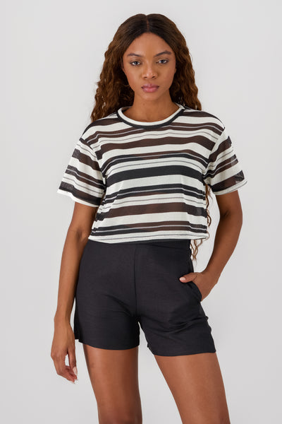 Striped Knit T Shirt WHITE COMBO