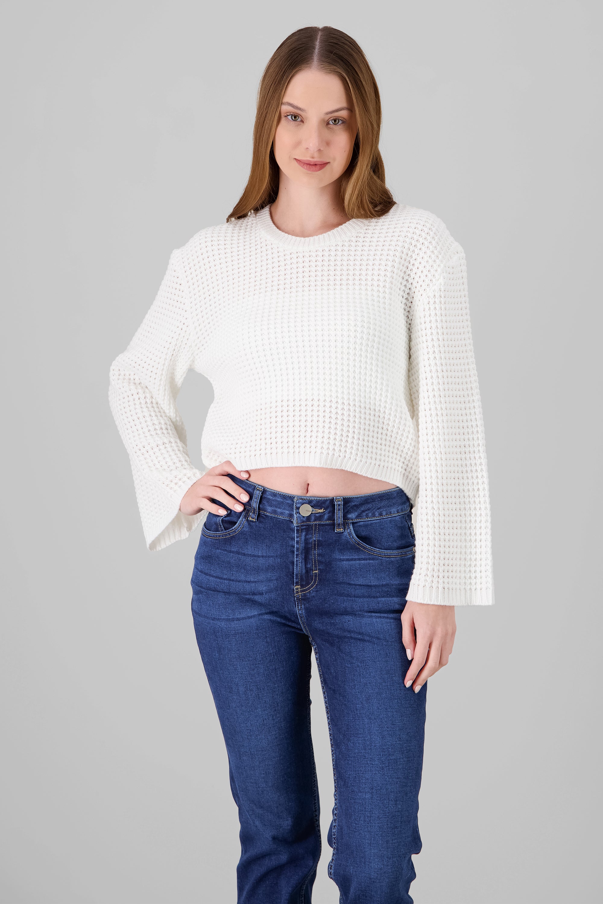 Knit Bell Sleeve Sweater WHITE