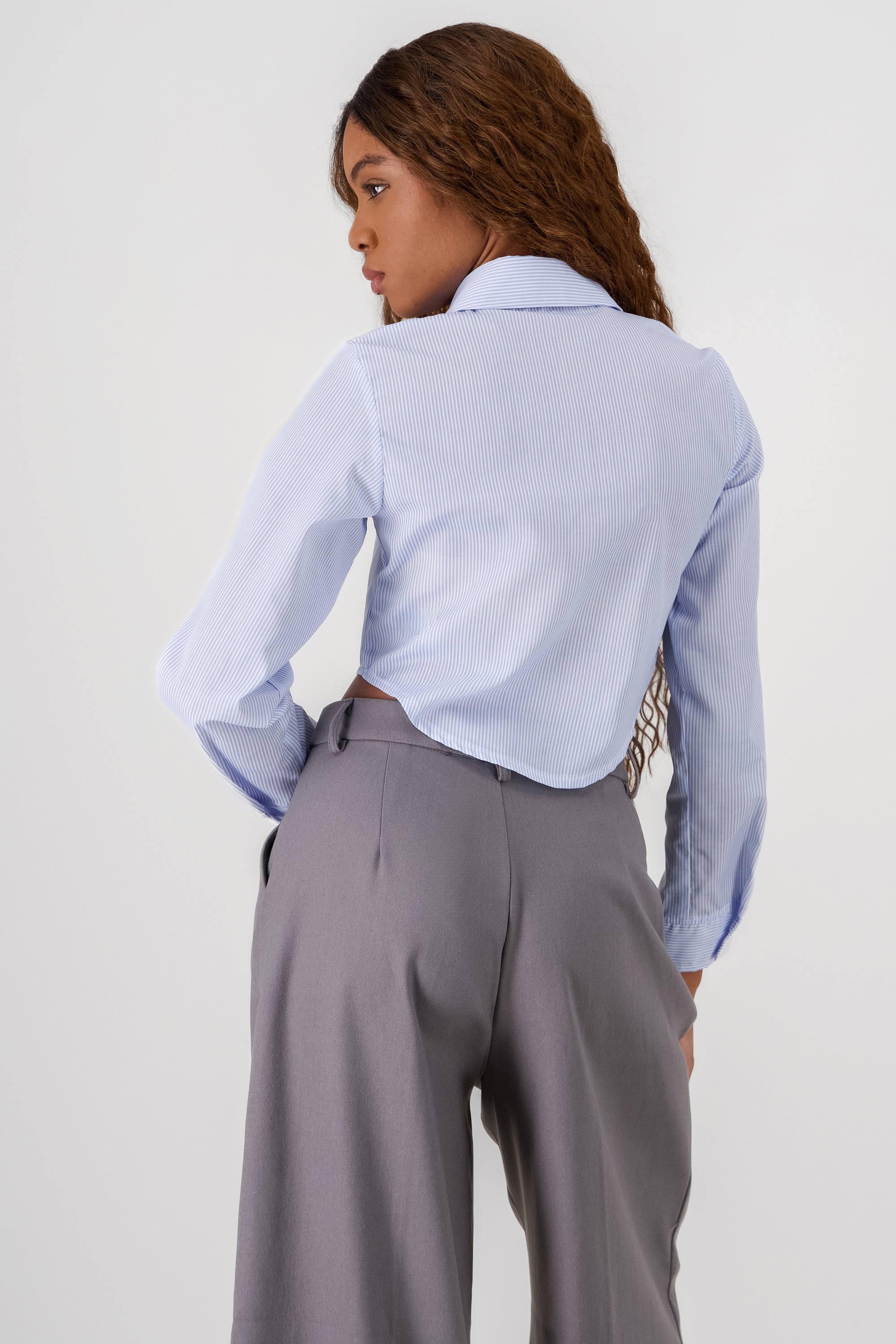 Long Sleeve Cropped Shirt BLUE COMBO