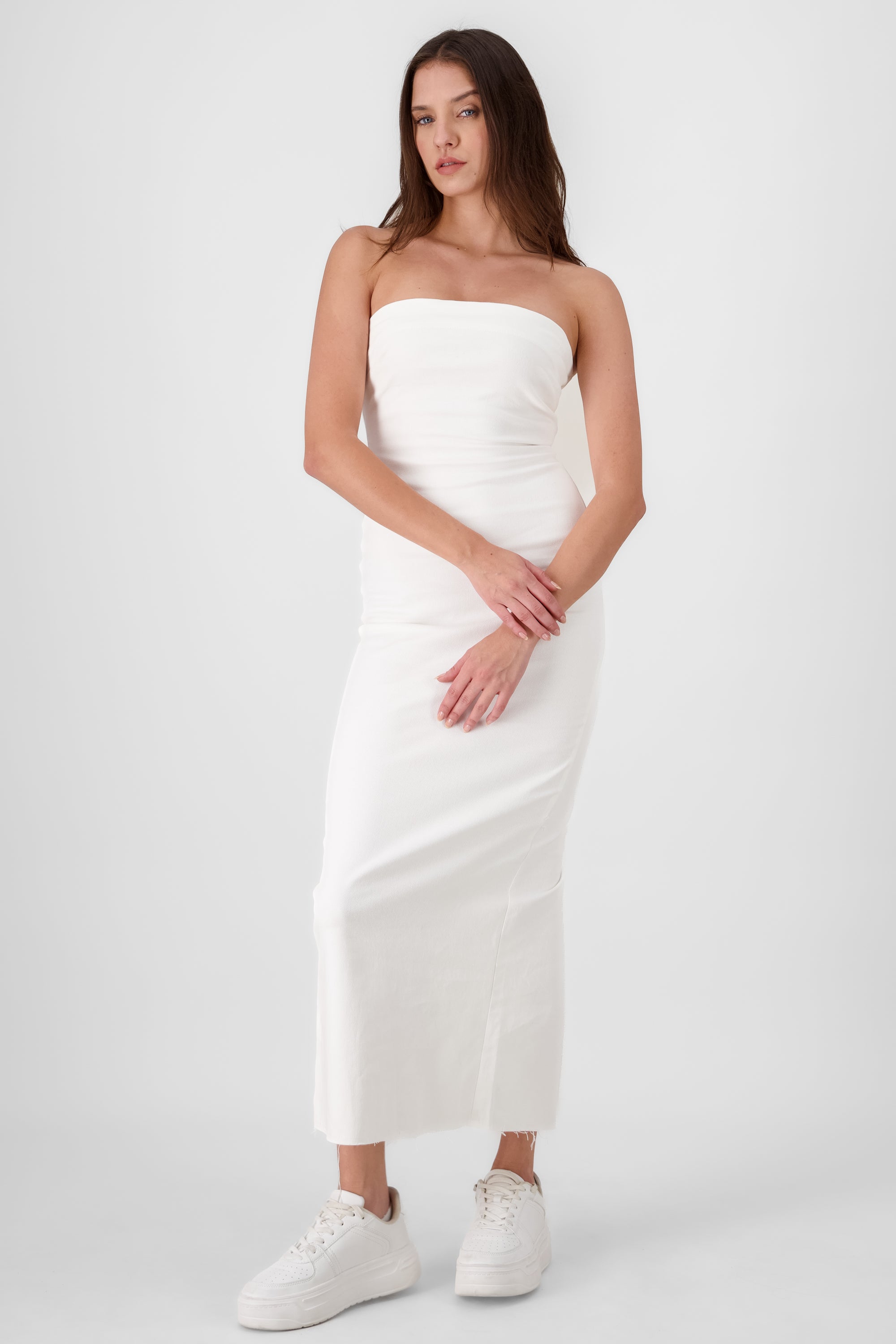 Strapless Maxi Denim Dress WHITE