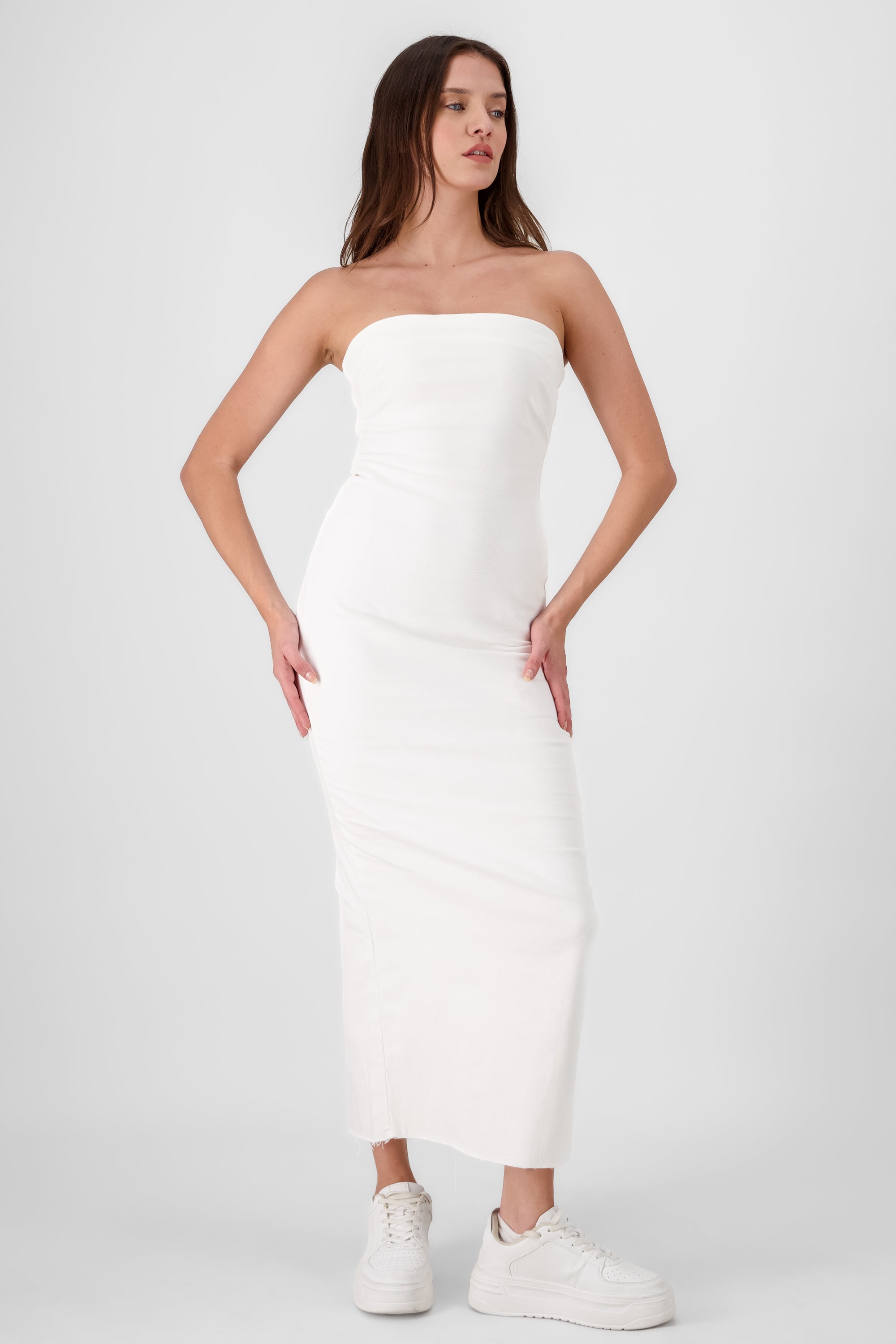 Strapless Maxi Denim Dress WHITE