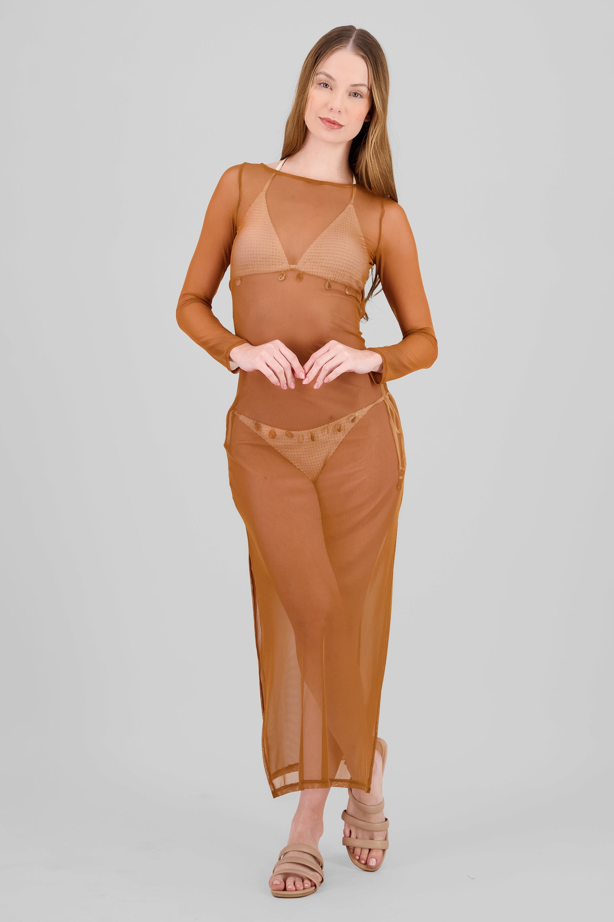 Mesh Beach Cover Up CAMEL