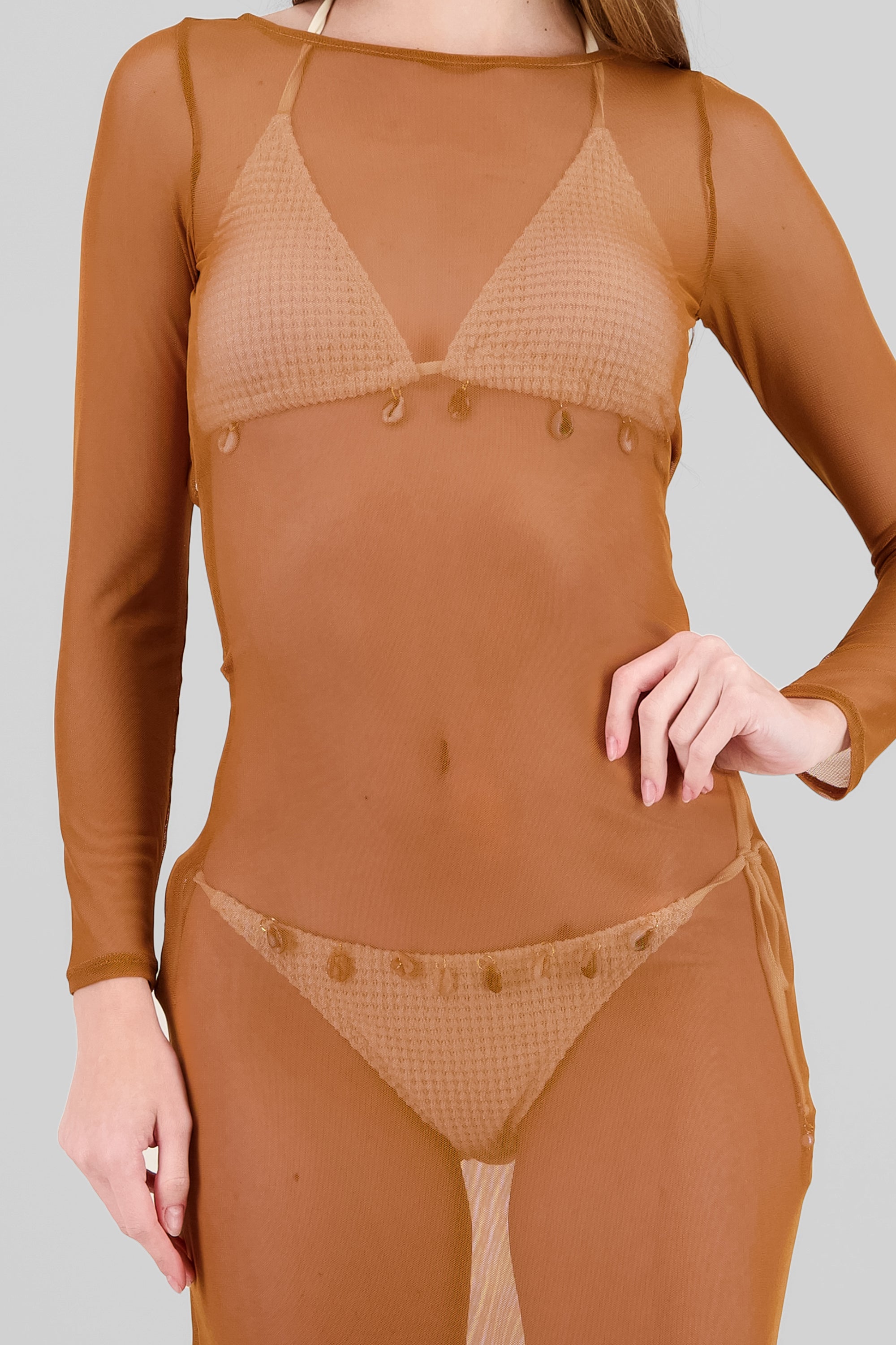 Mesh Beach Cover Up CAMEL