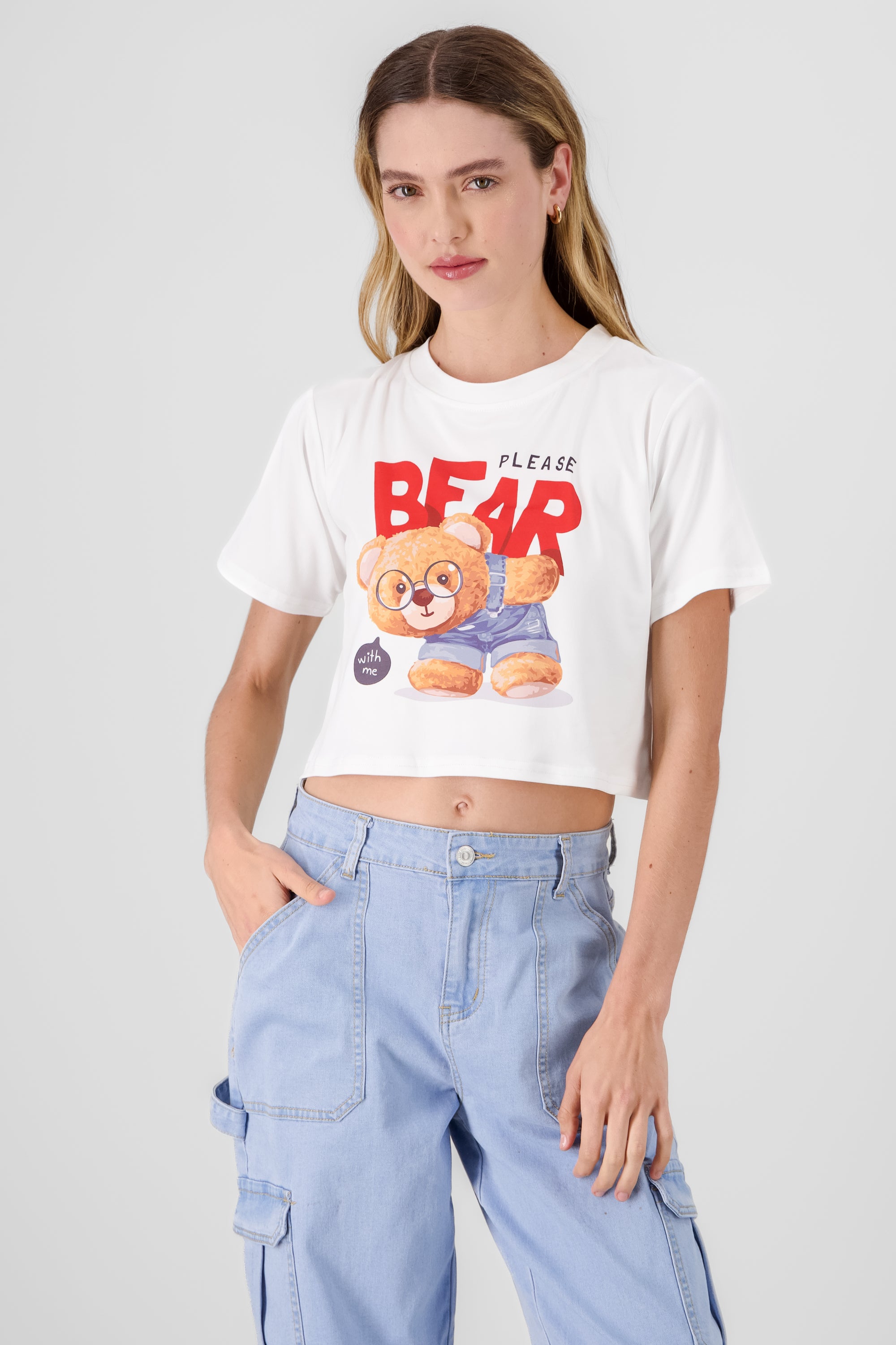 Bear Print T shirt WHITE COMBO