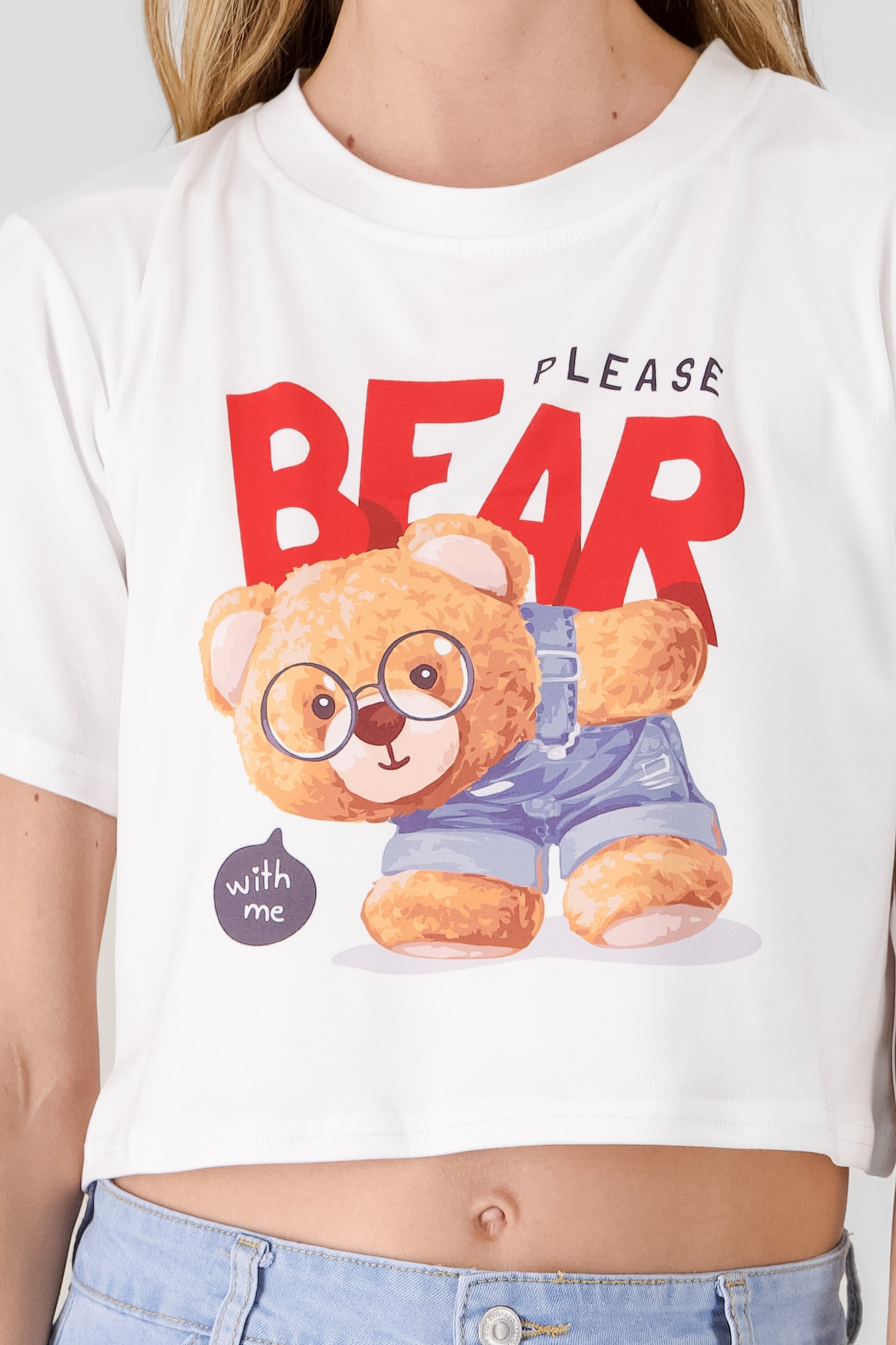 Bear Print T shirt WHITE COMBO