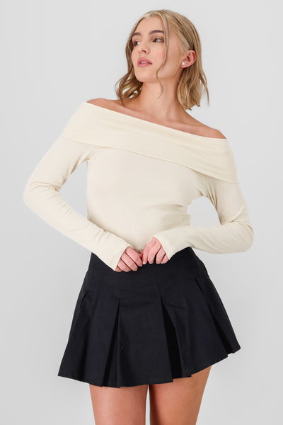 Off Shoulder Ribbed Blouse CREAM