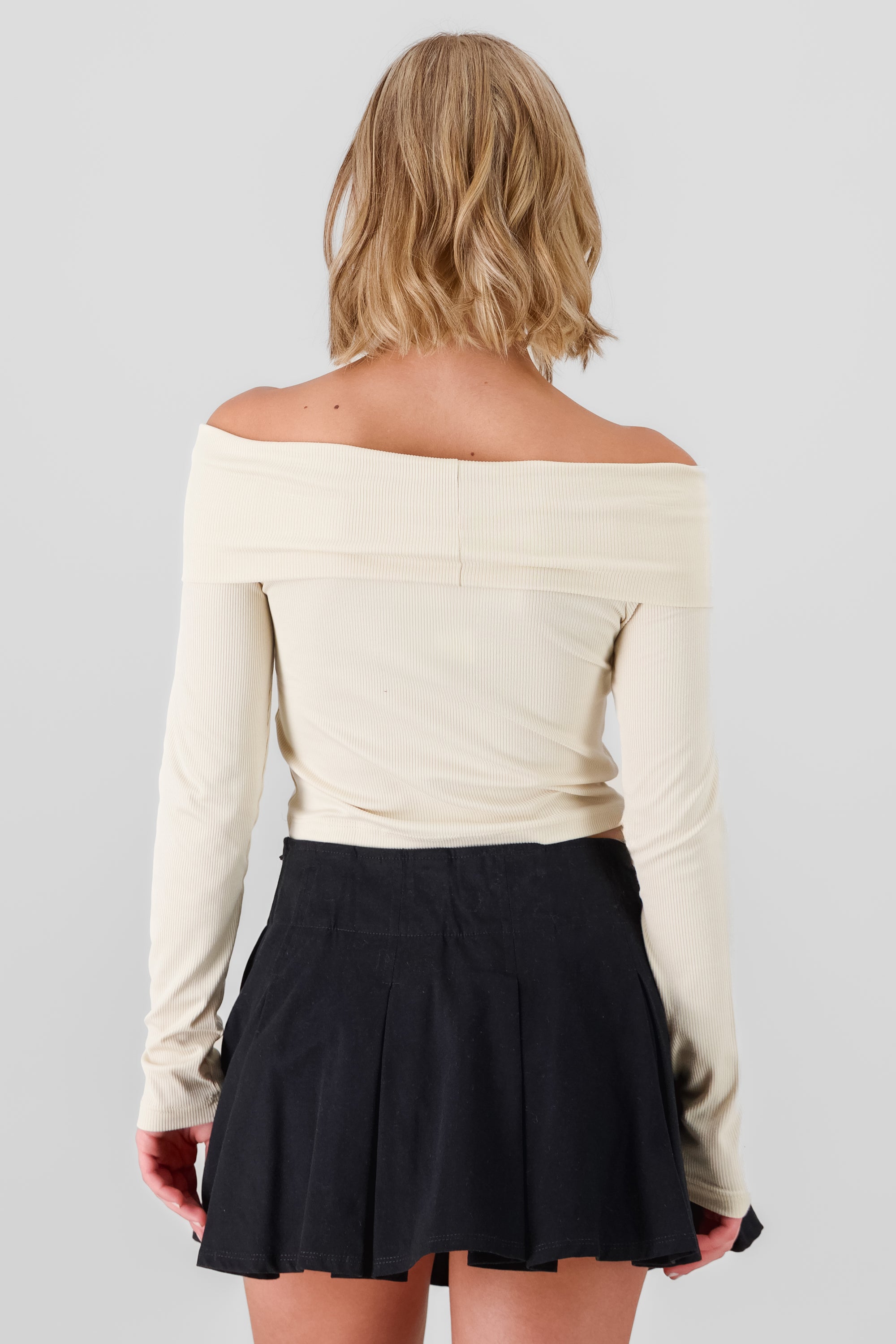 Off Shoulder Ribbed Blouse CREAM