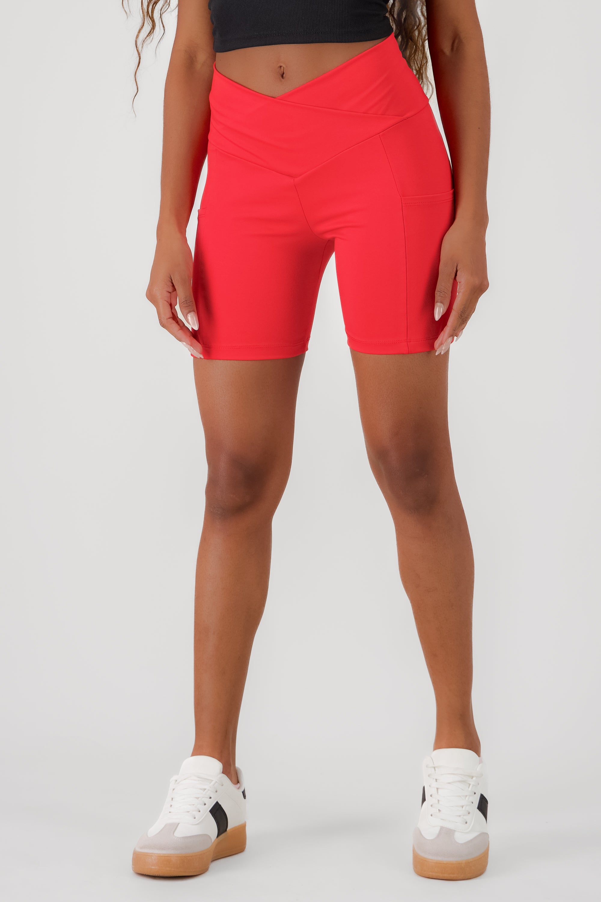 Cross Waist Biker Shorts RED