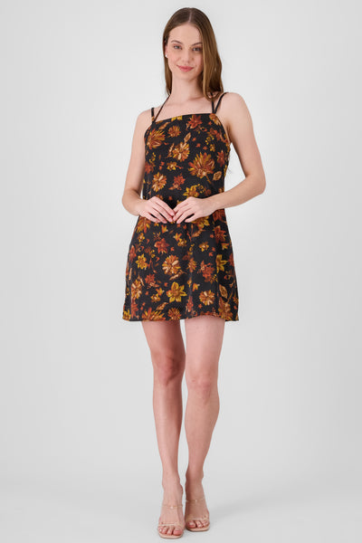 Floral Print Mini Dress BLACK COMBO