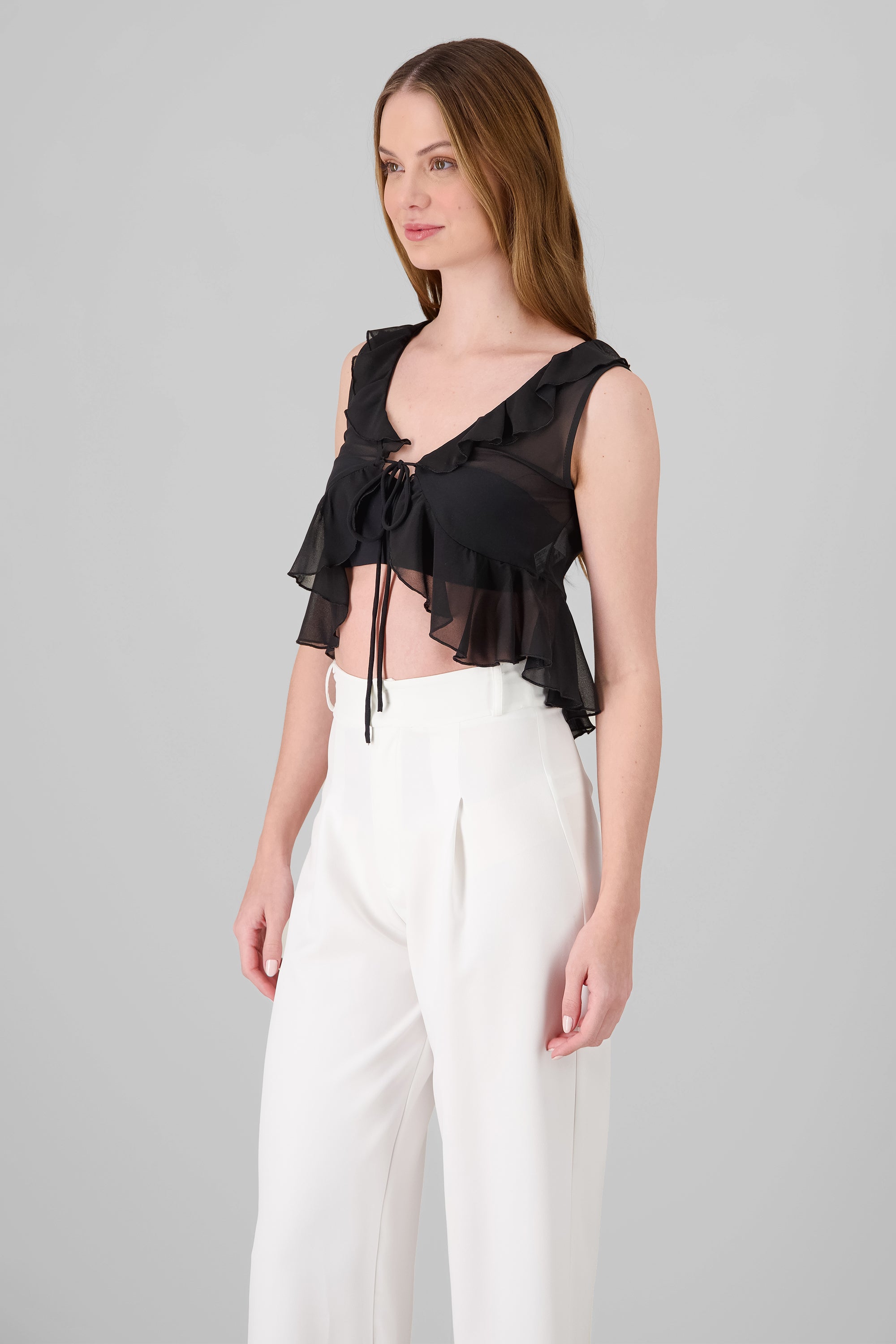 Solid Ruffle Top BLACK