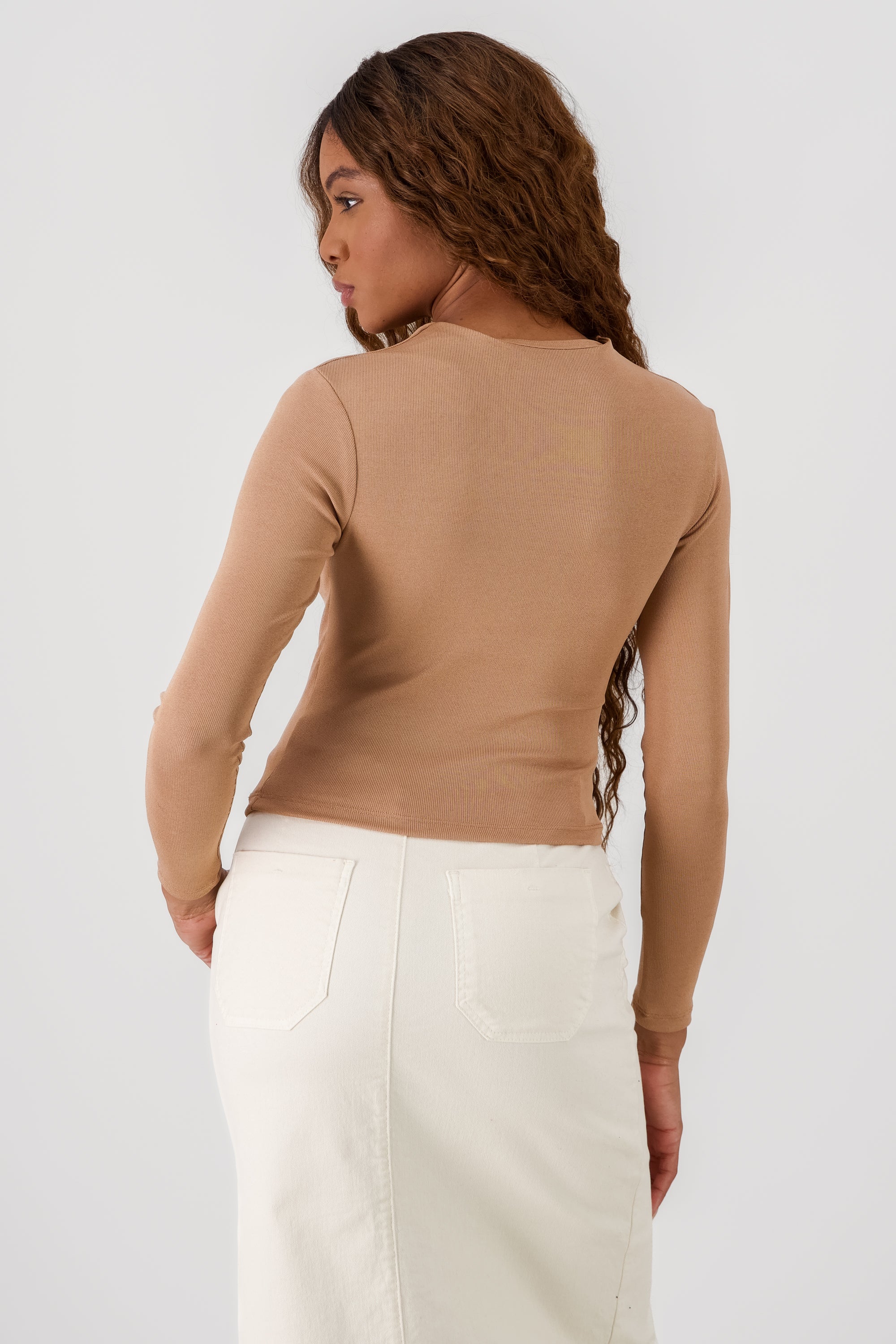 Long Sleeve Ribbed Top CAMEL