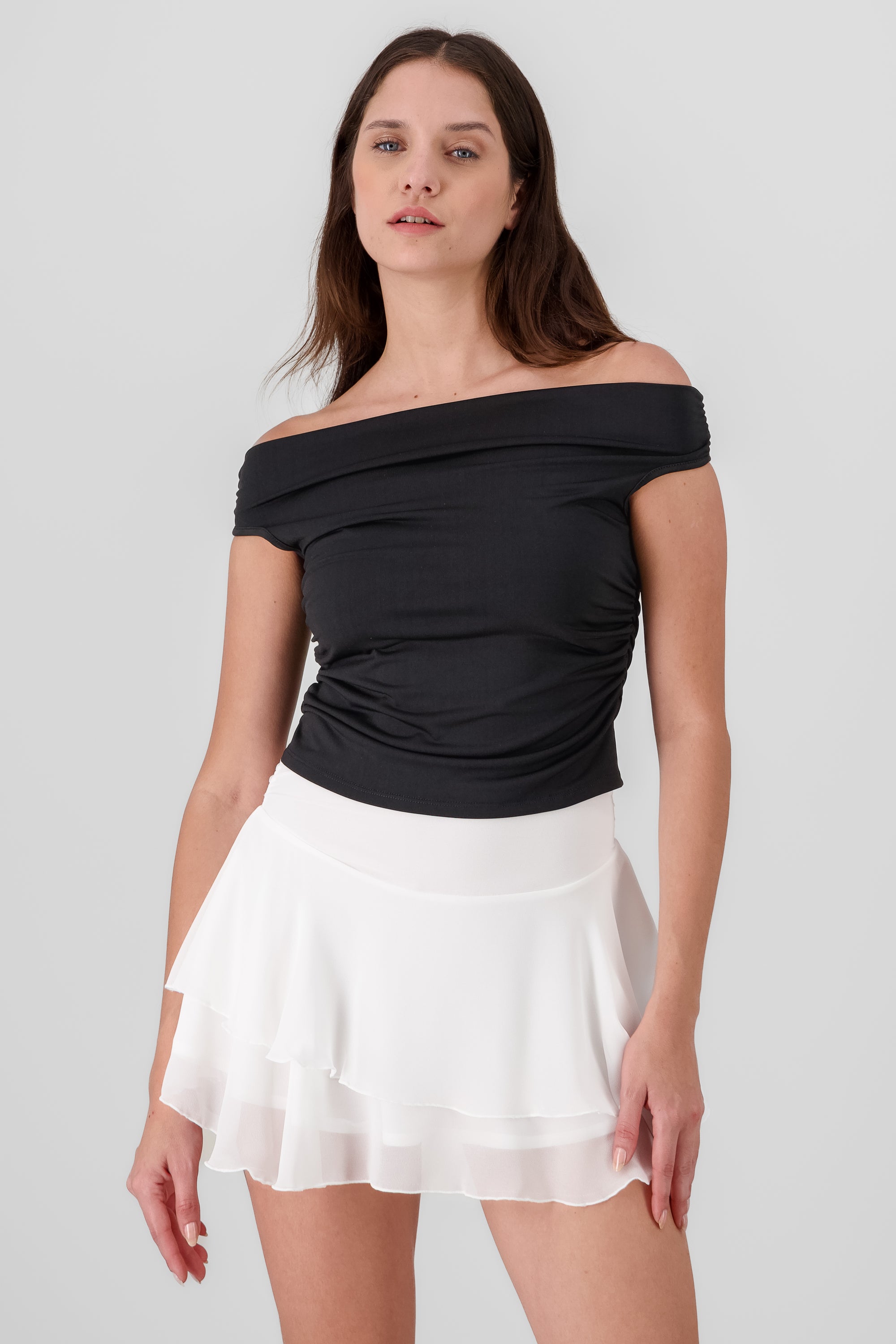 Pleated Off Shoulder Top BLACK