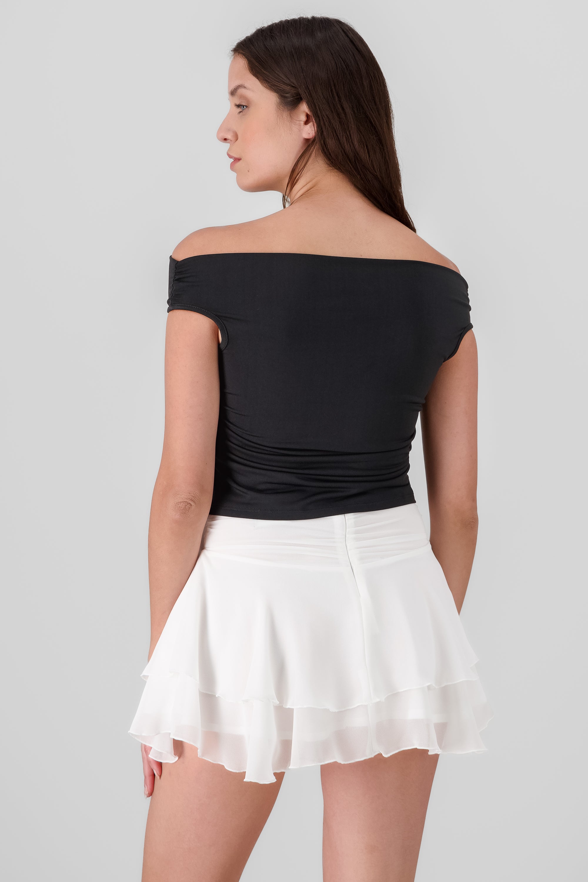 Pleated Off Shoulder Top BLACK