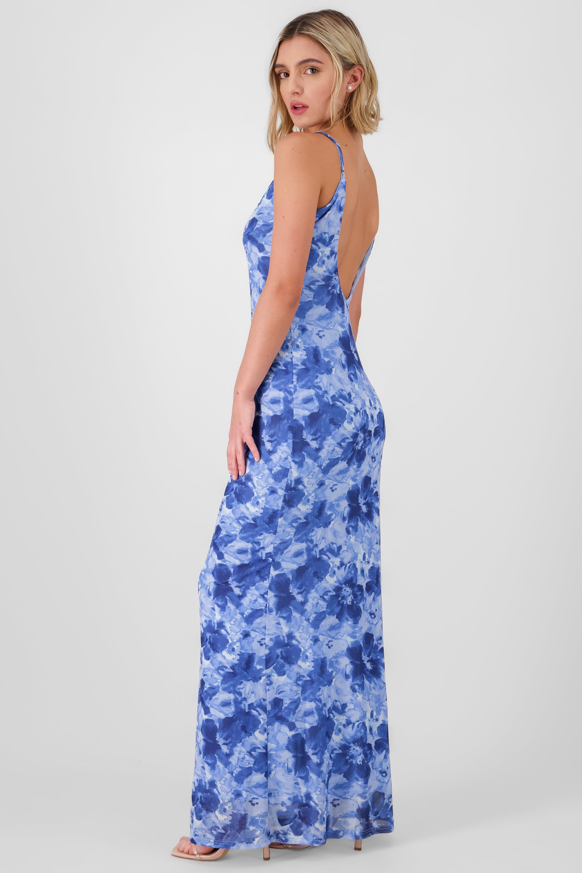 Floral Mesh Print Maxi Dress BLUE