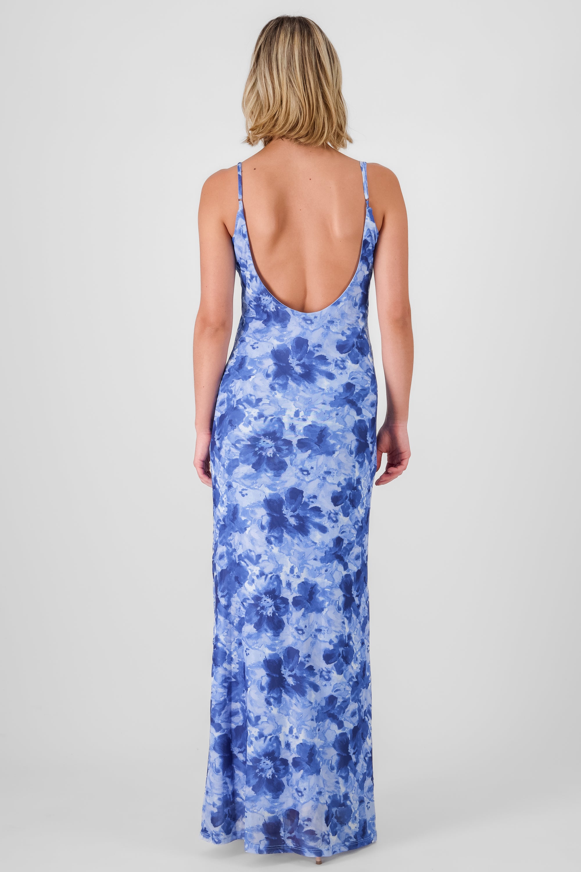 Floral Mesh Print Maxi Dress BLUE