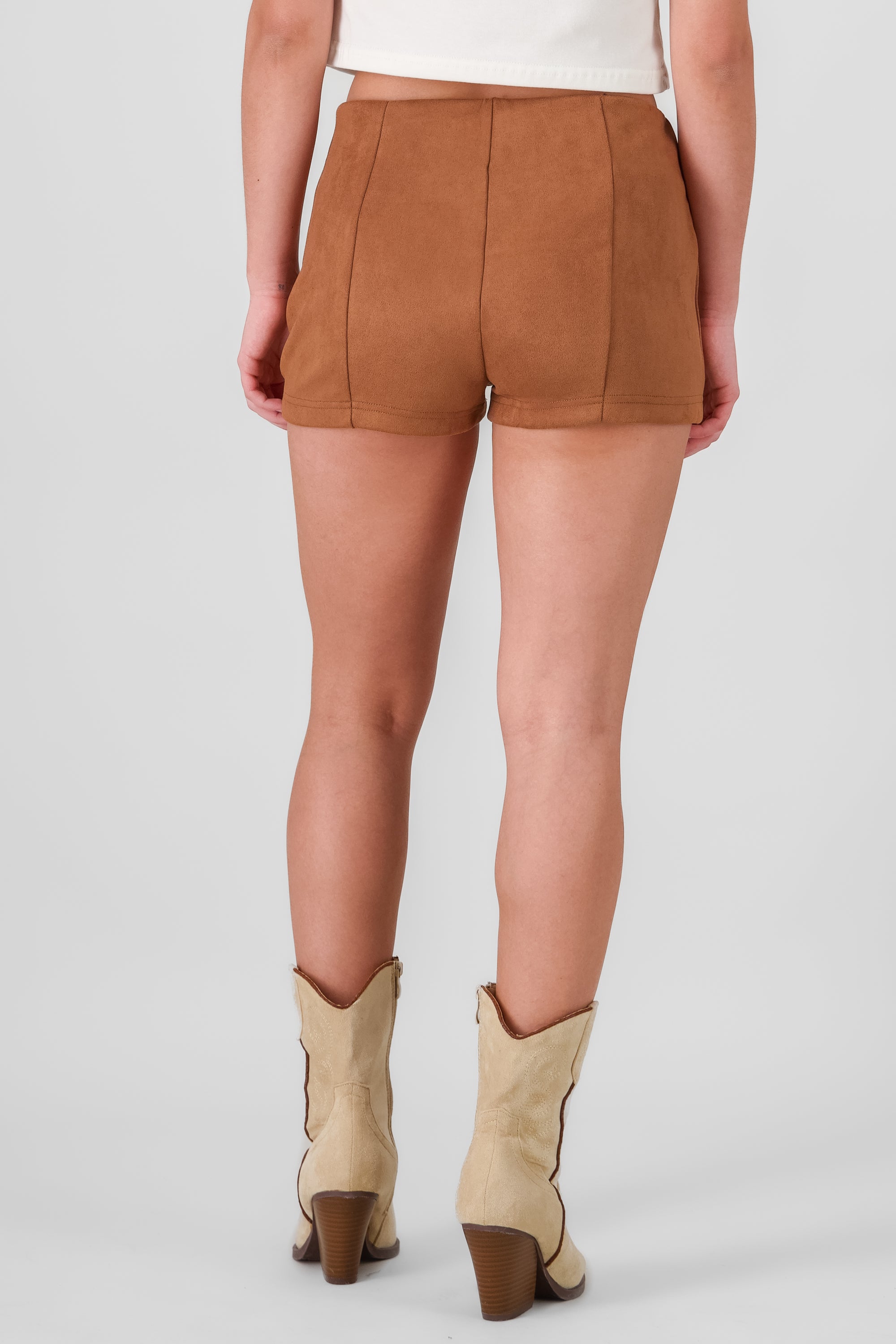 Lace Up Suede Mini Shorts CAMEL