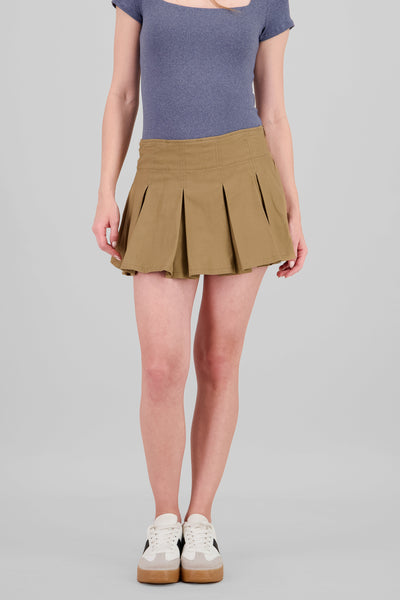 Pleated mini skirt KHAKI