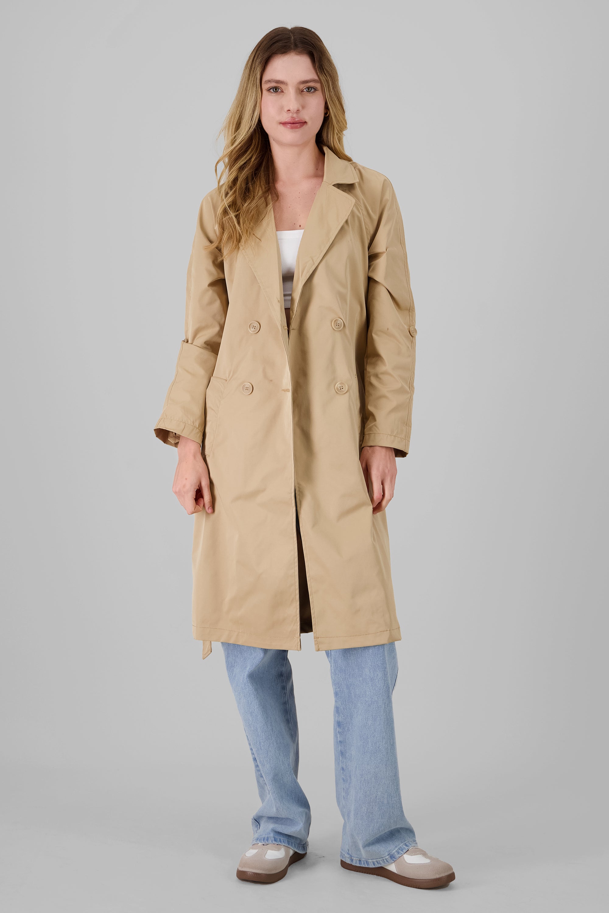 Solid Midi Trench Coat KHAKI