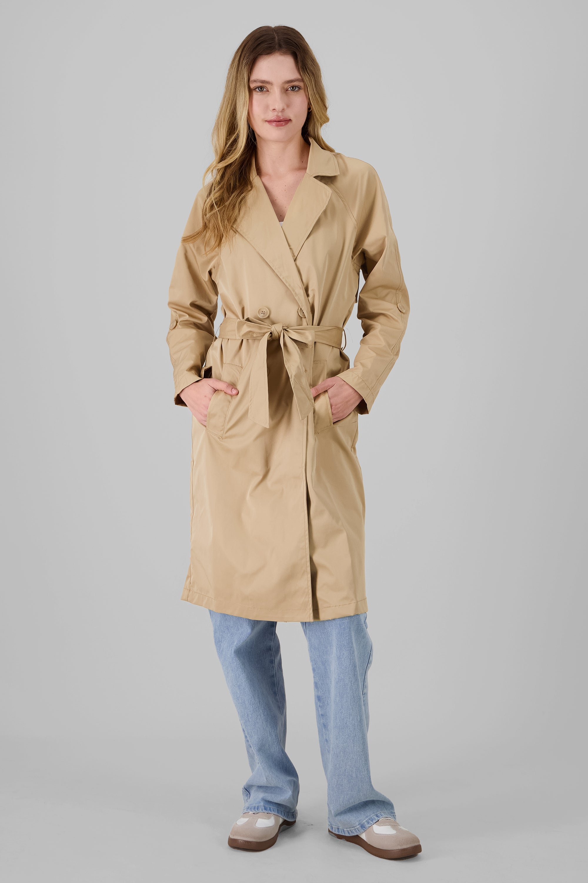 Solid Midi Trench Coat KHAKI