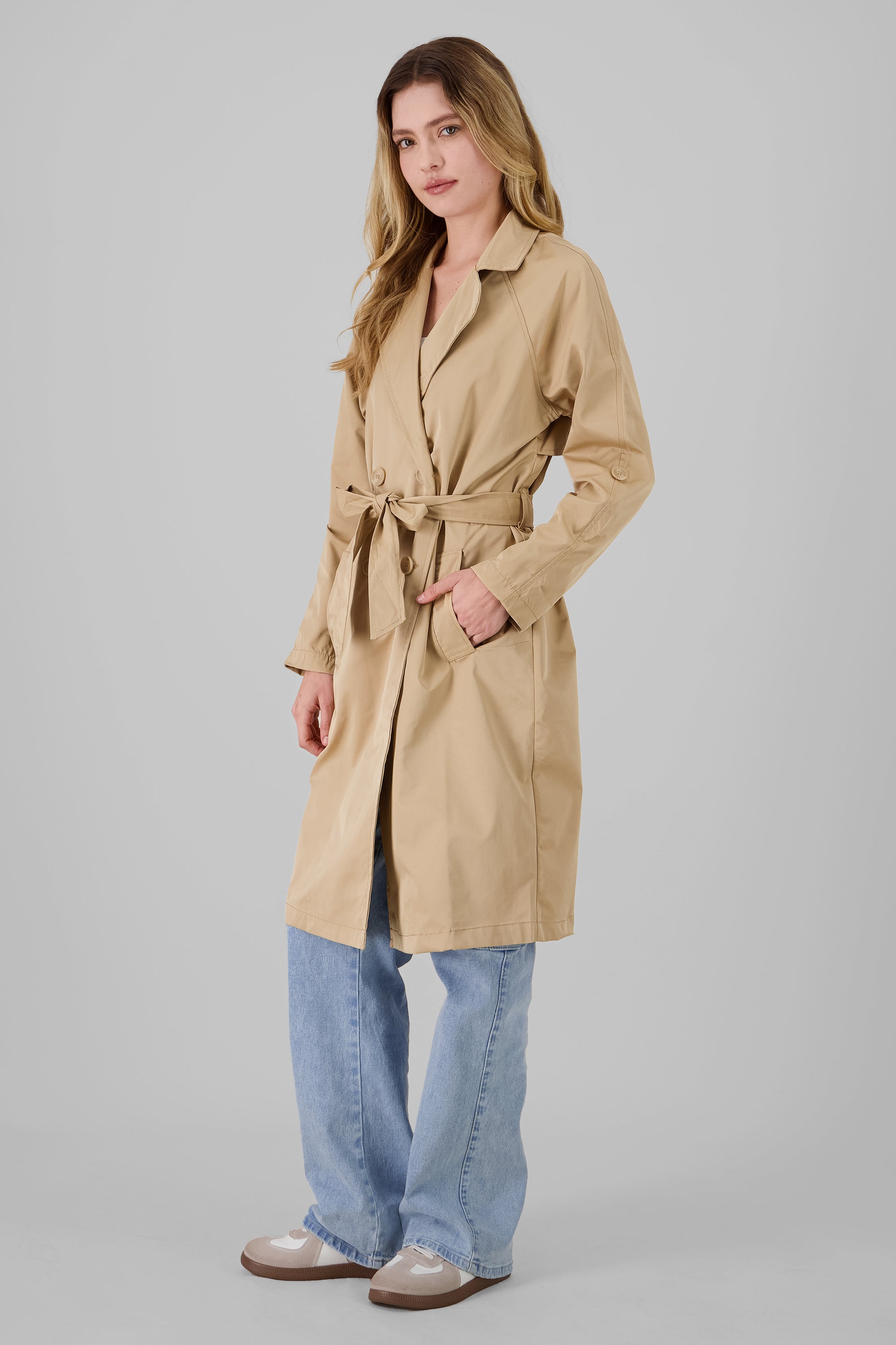 Solid Midi Trench Coat KHAKI