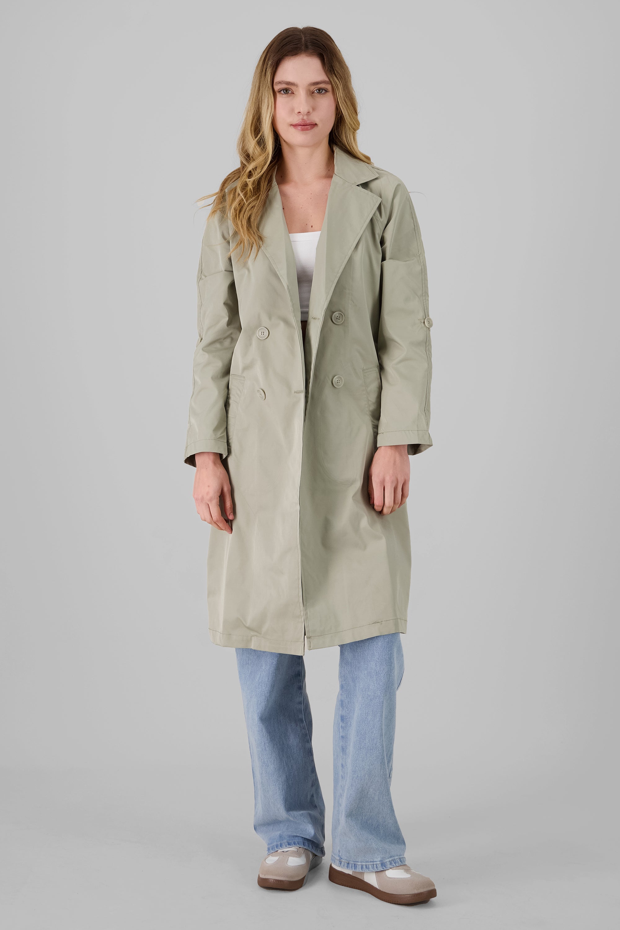 Solid Midi Trench Coat OLIVE