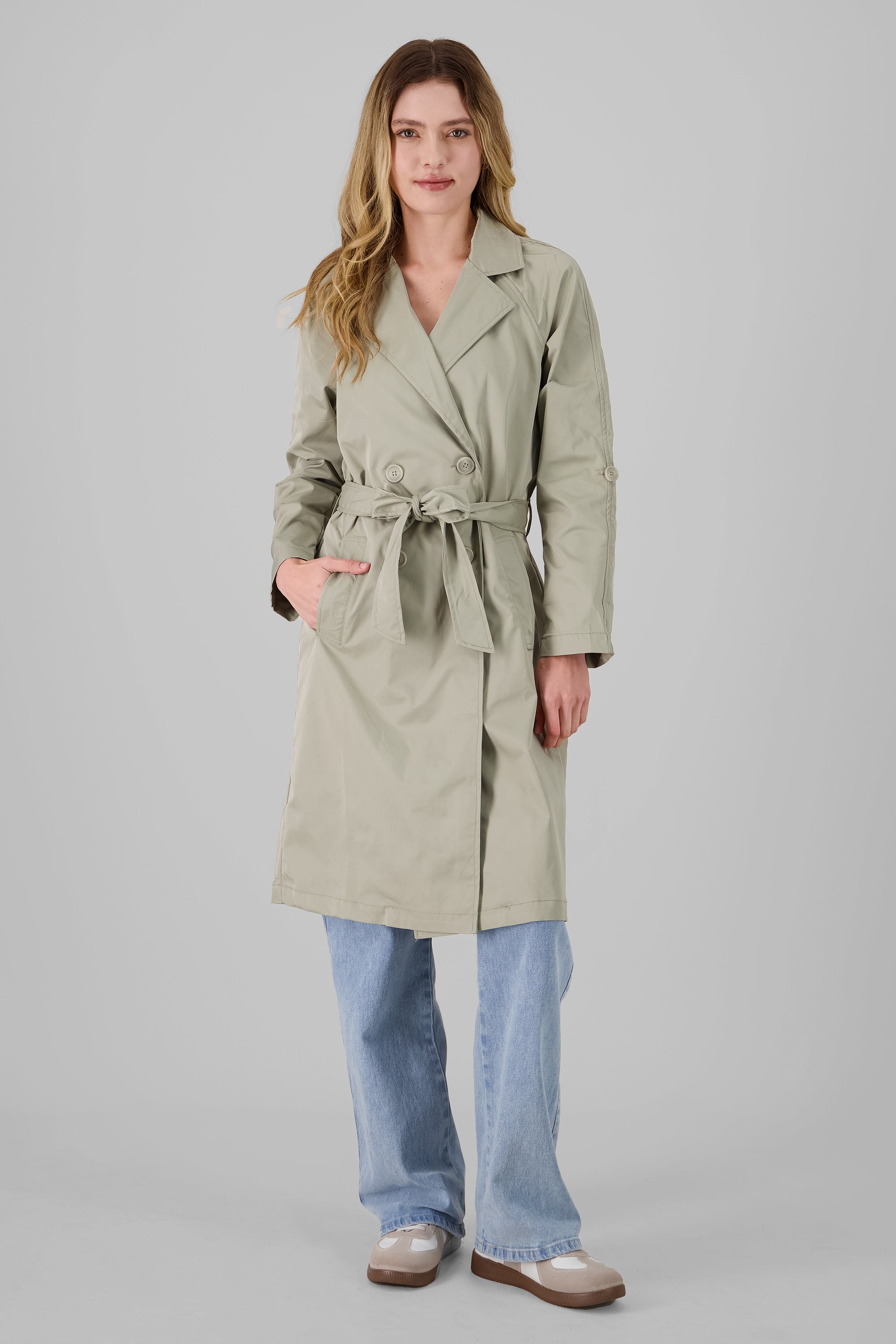 Solid Midi Trench Coat OLIVE