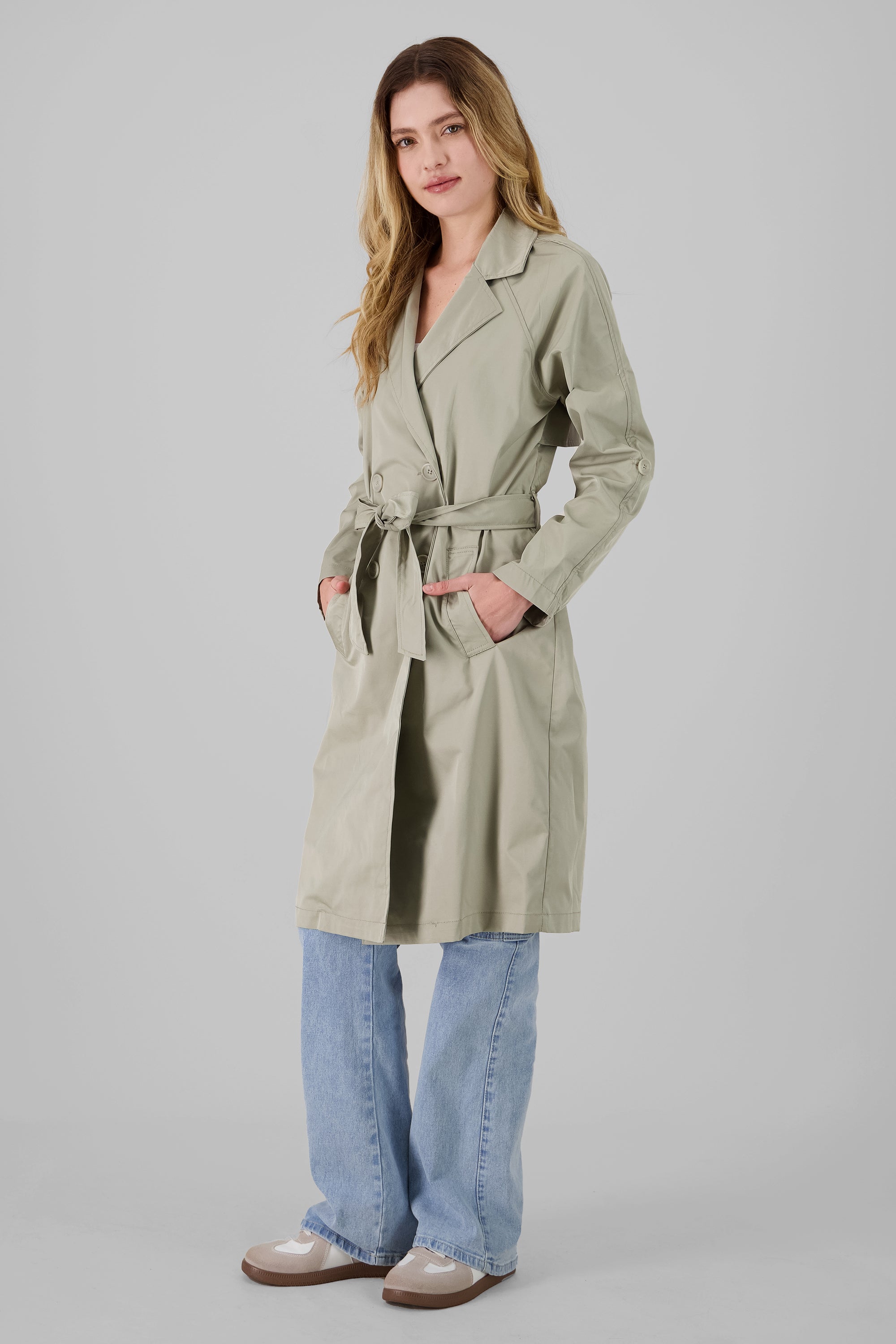 Solid Midi Trench Coat OLIVE