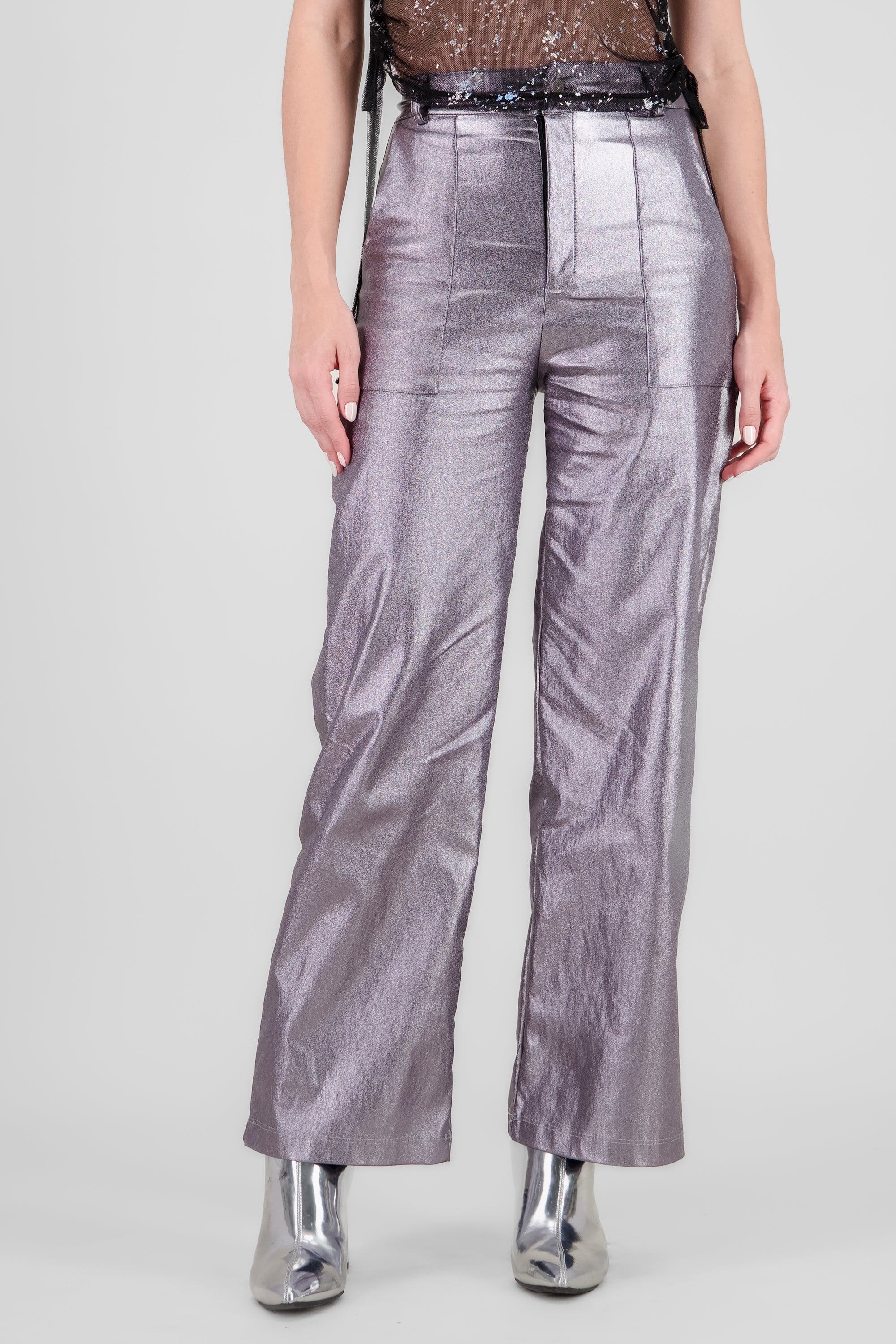 Wide Leg Metallic Pants SILVER