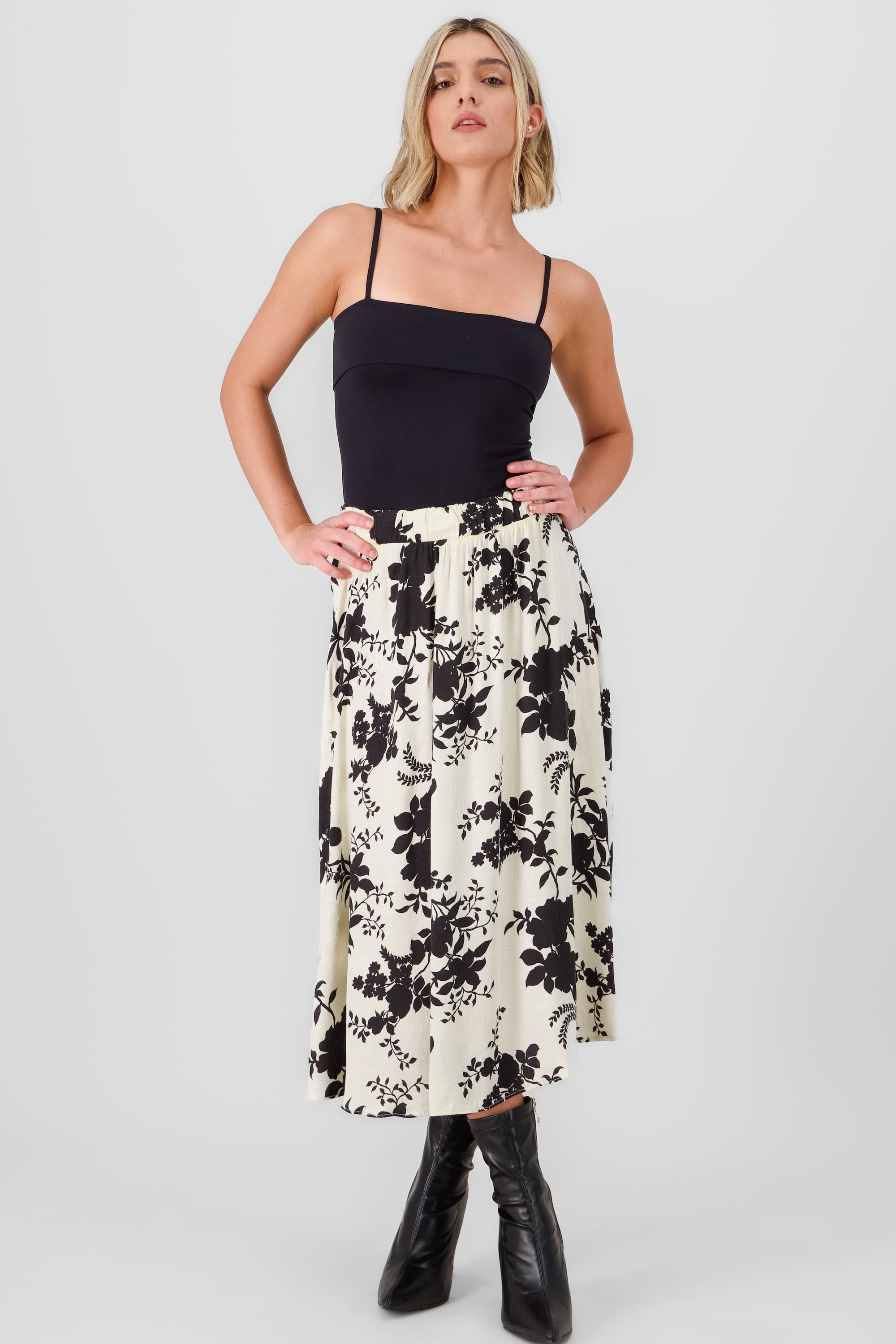 Floral Print Maxi Skirt WHITE COMBO