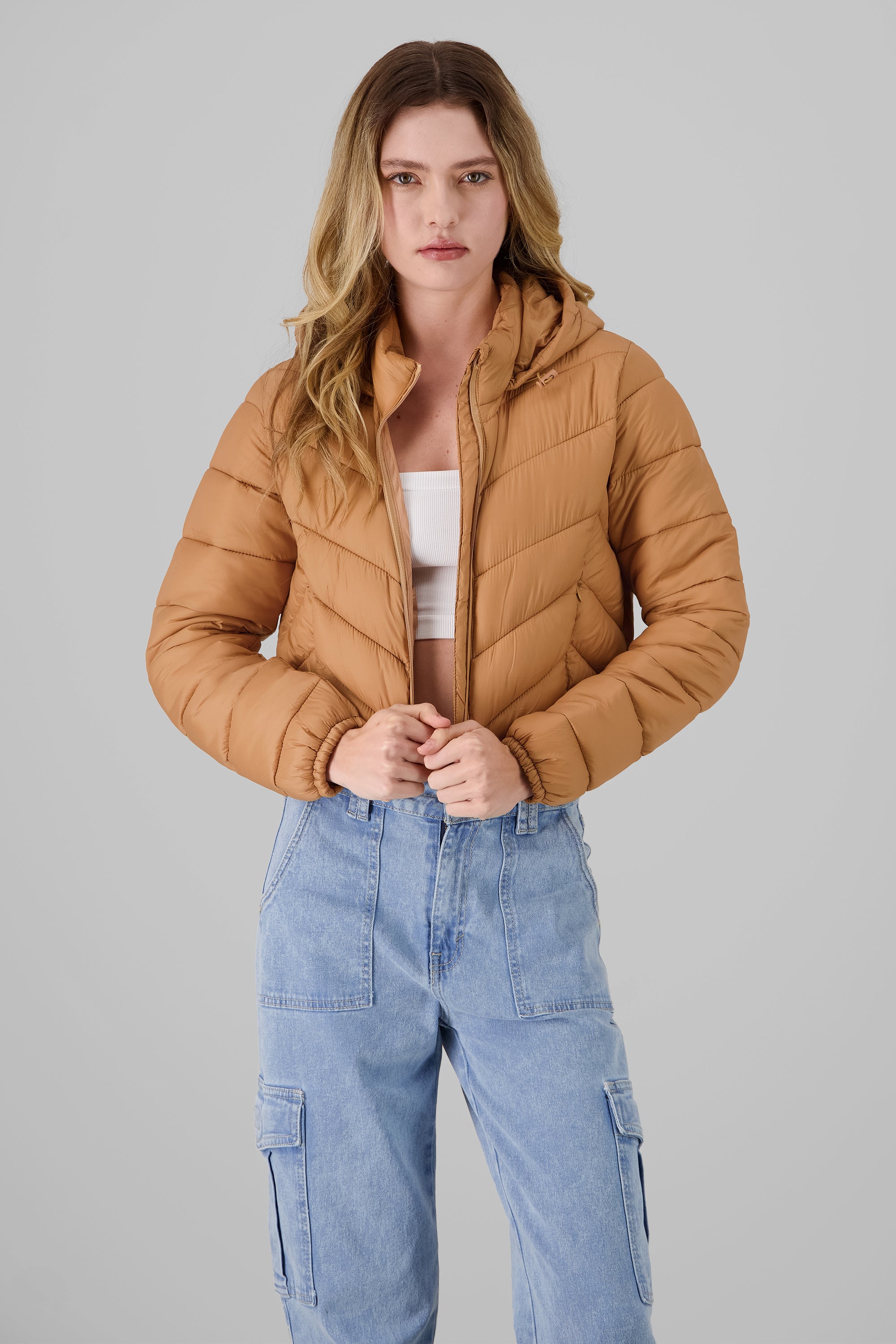 Puffer Jacket with Hood CAMEL