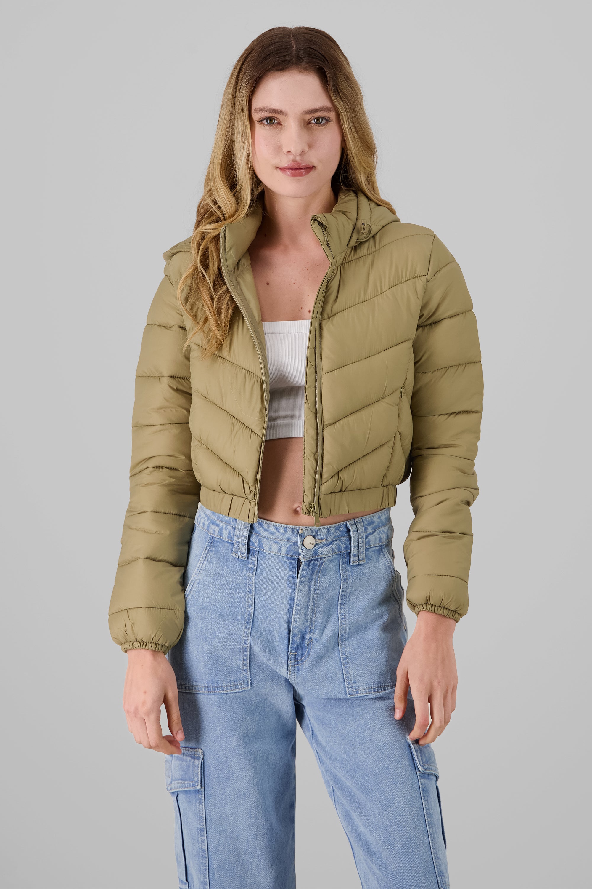 Puffer Jacket with Hood OLIVE